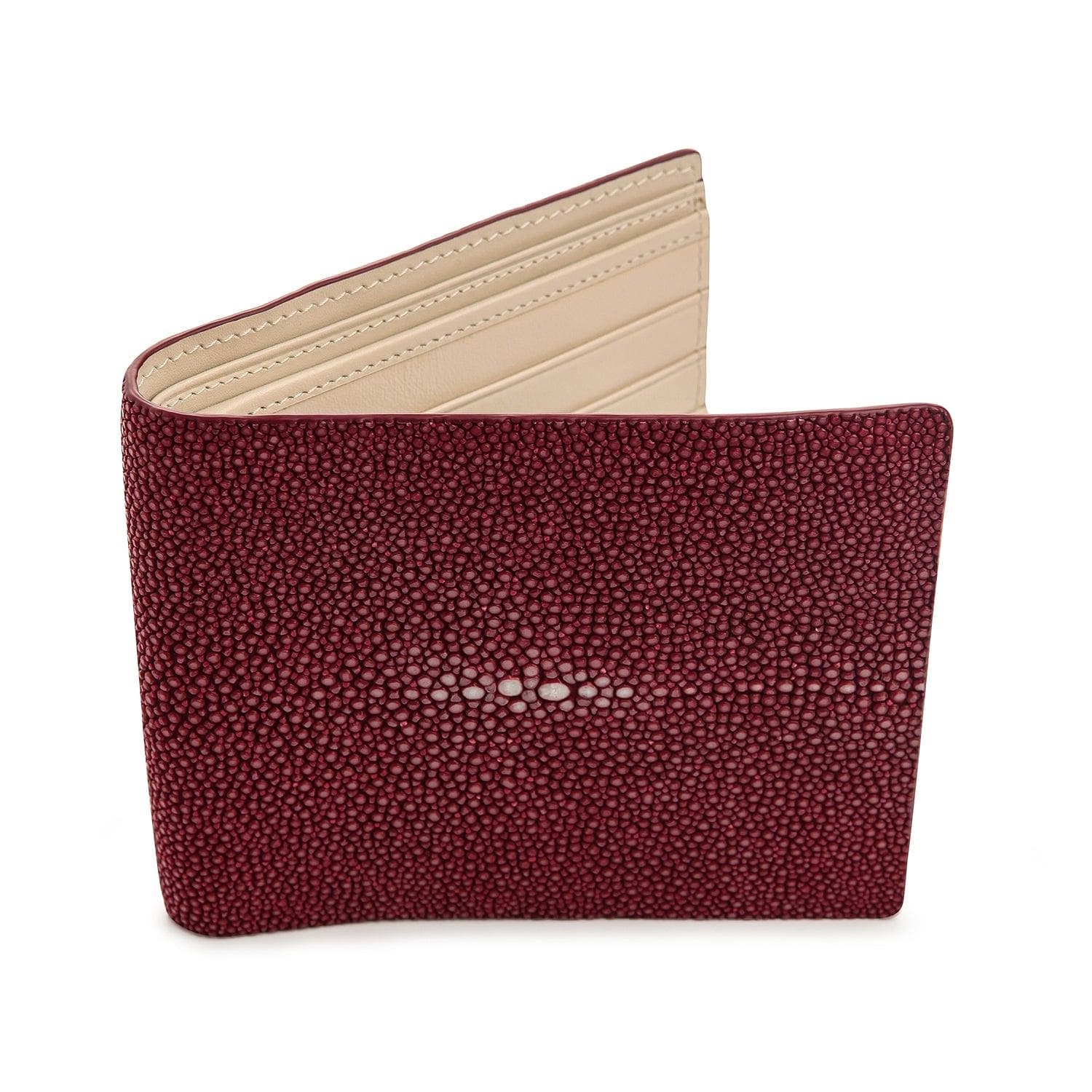 Genuine Stingray Skin Leather Wallet for Men - Red Burgundy Luxury Billfold - Perfect for Everyday Use, Business & Gift Giving
