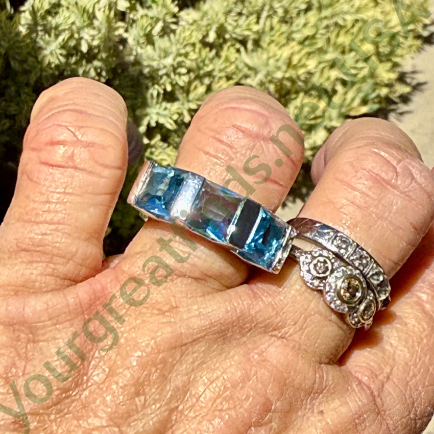 925 Sterling Silver Ring with Large Blue Cubic Zirconia - Size 7.5 | Elegant Jewelry for Women, Perfect for Weddings, Anniversaries & Special Occasions