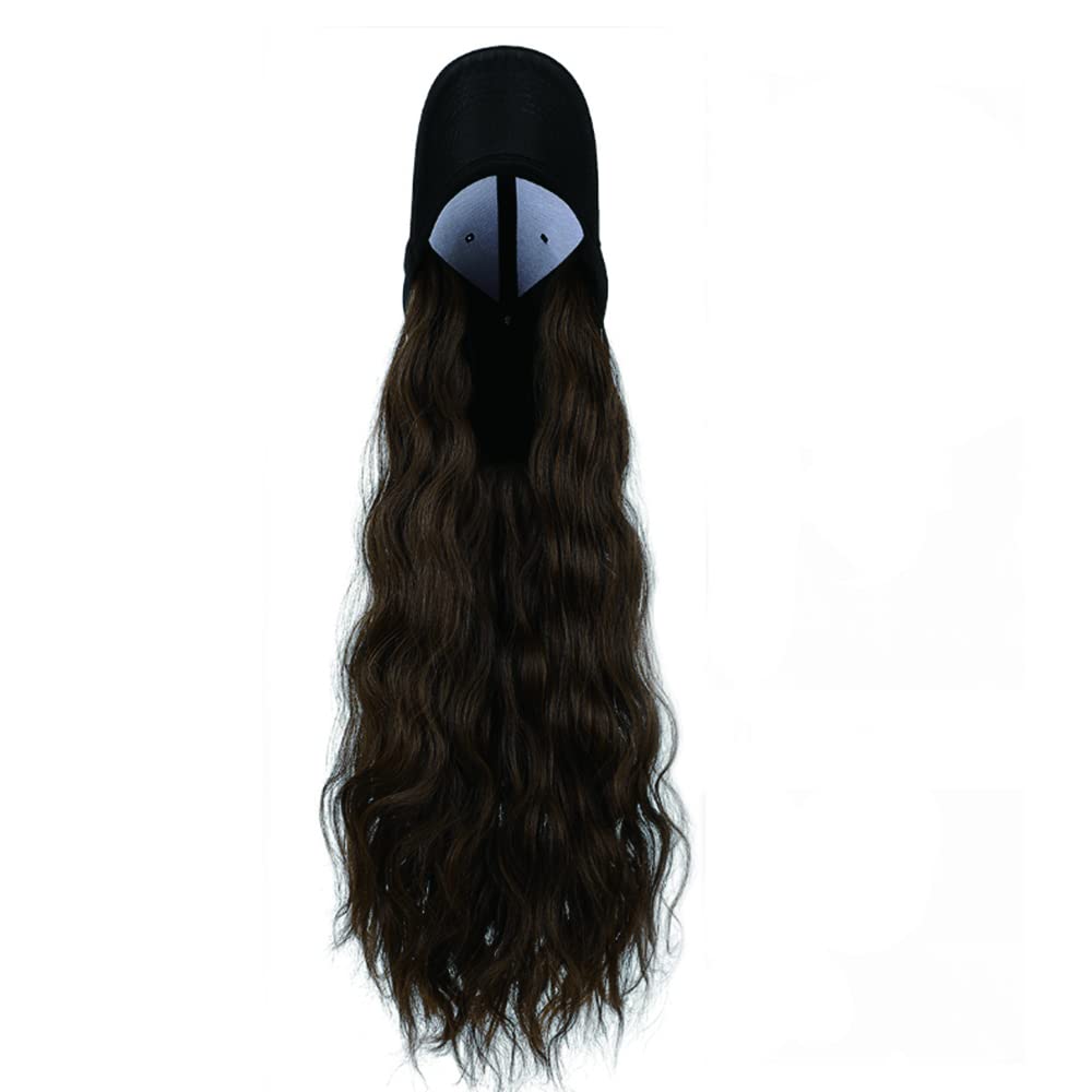 One Piece Baseball Cap with 21 Inch Long Wavy Hair Extension - Synthetic Wig Hat for Women & Girls - Perfect for Cosplay, Costume Parties & Everyday Fashion