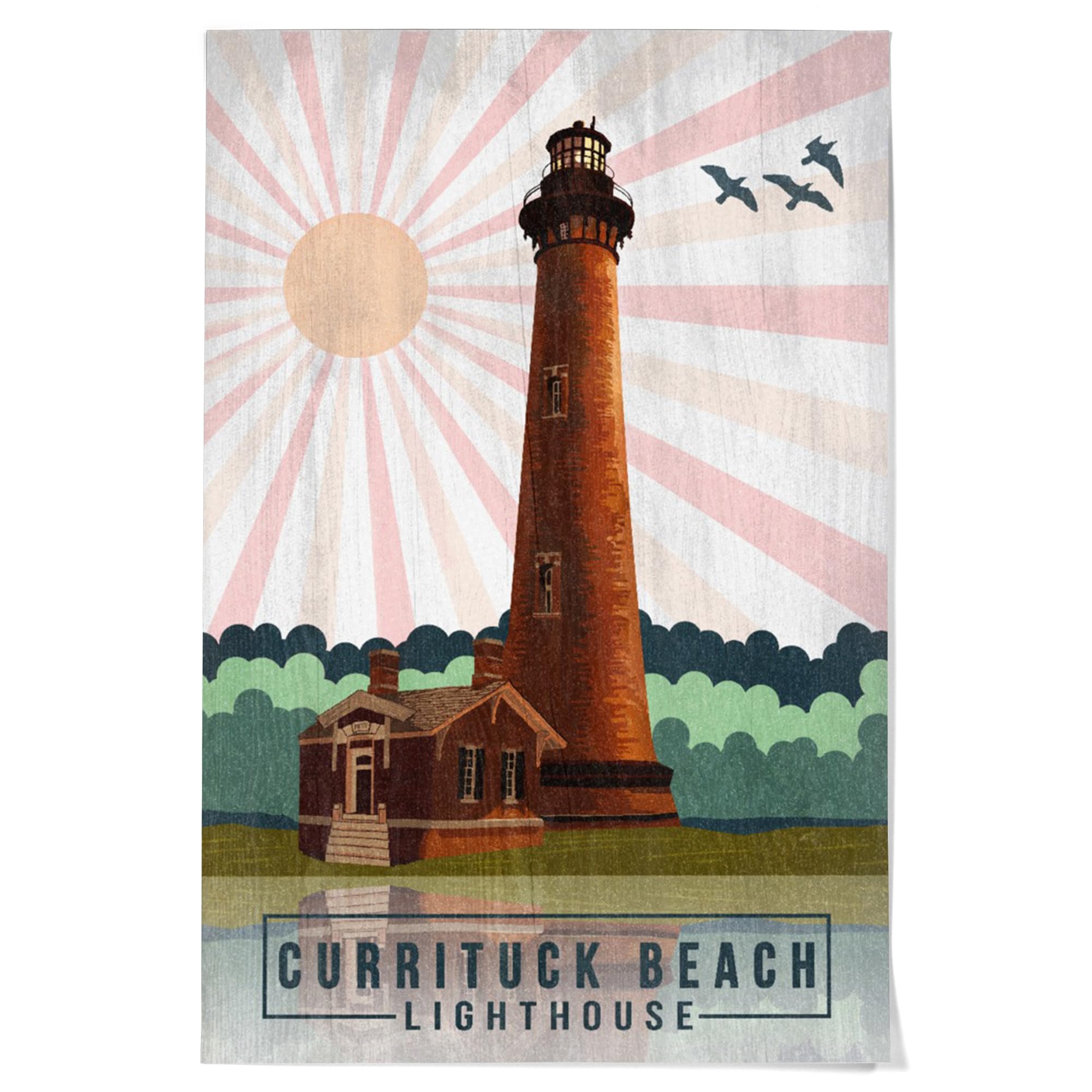 Lantern Press 36x54 Inch Giclee Art Print - Outer Banks North Carolina Coastal Wall Decor with Currituck Beach Lighthouse Design | Geometric Opacity Press Style | Perfect for Living Room, Bedroom or Office Decoration