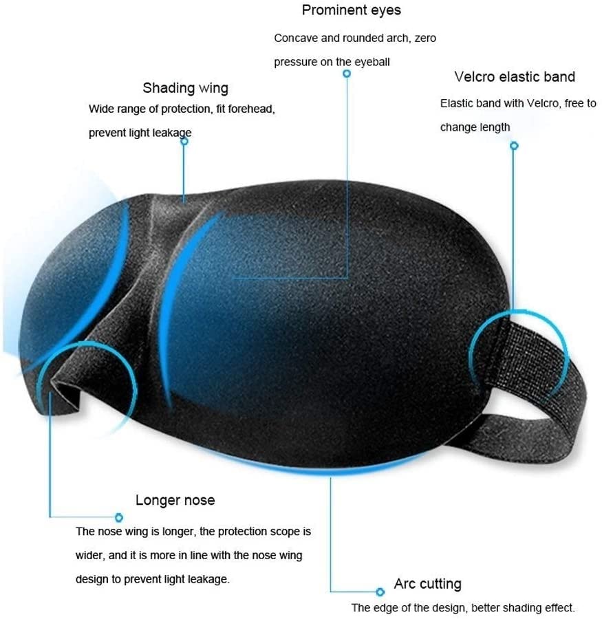 3D Contoured Sleep Eye Mask for Men & Women - Light Blocking Blindfold for Travel, Yoga & Napping - Soft Comfort Night Sleep Mask with Concave Molded Design - Perfect for Airplane, Office & Meditation Use