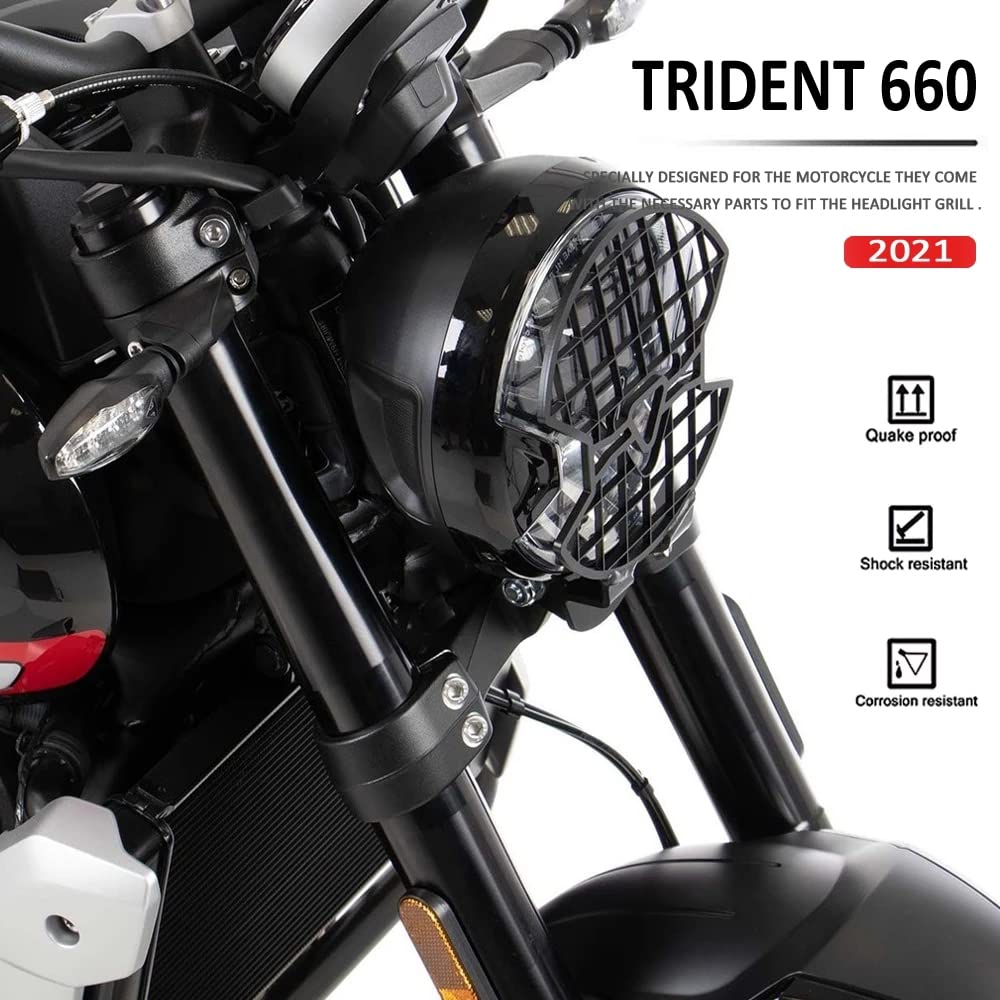 2021 NEW Black Motorcycle Headlight Guard Protector Grill for Triumph Trident 660 - Durable & Stylish Accessory for Night Riding & Off-Road Adventures