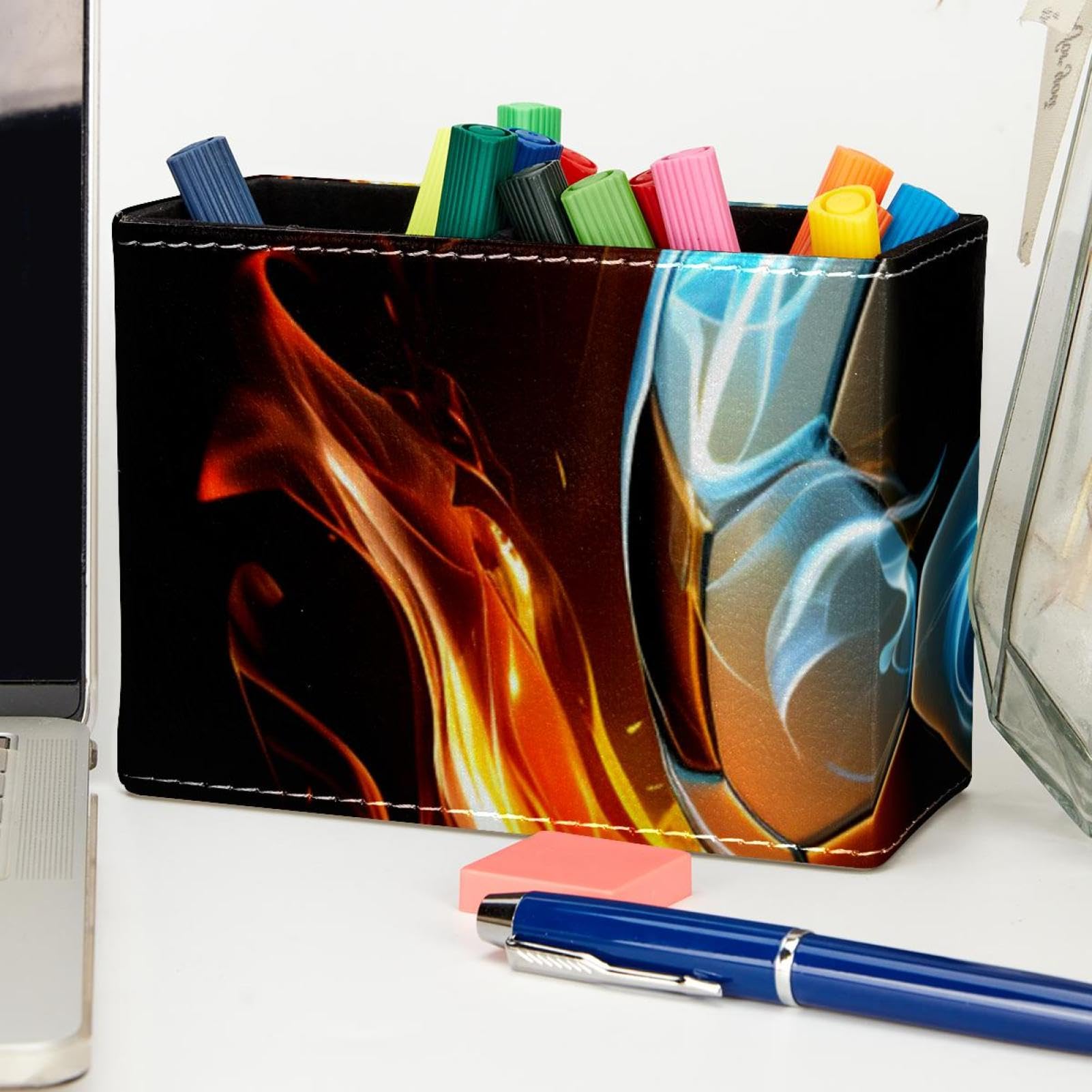 Premium Pen Holder for Desk - Stylish Pencil Organizer with Flaming Football Design, Perfect Office Supplies for Home & Workspace Organization