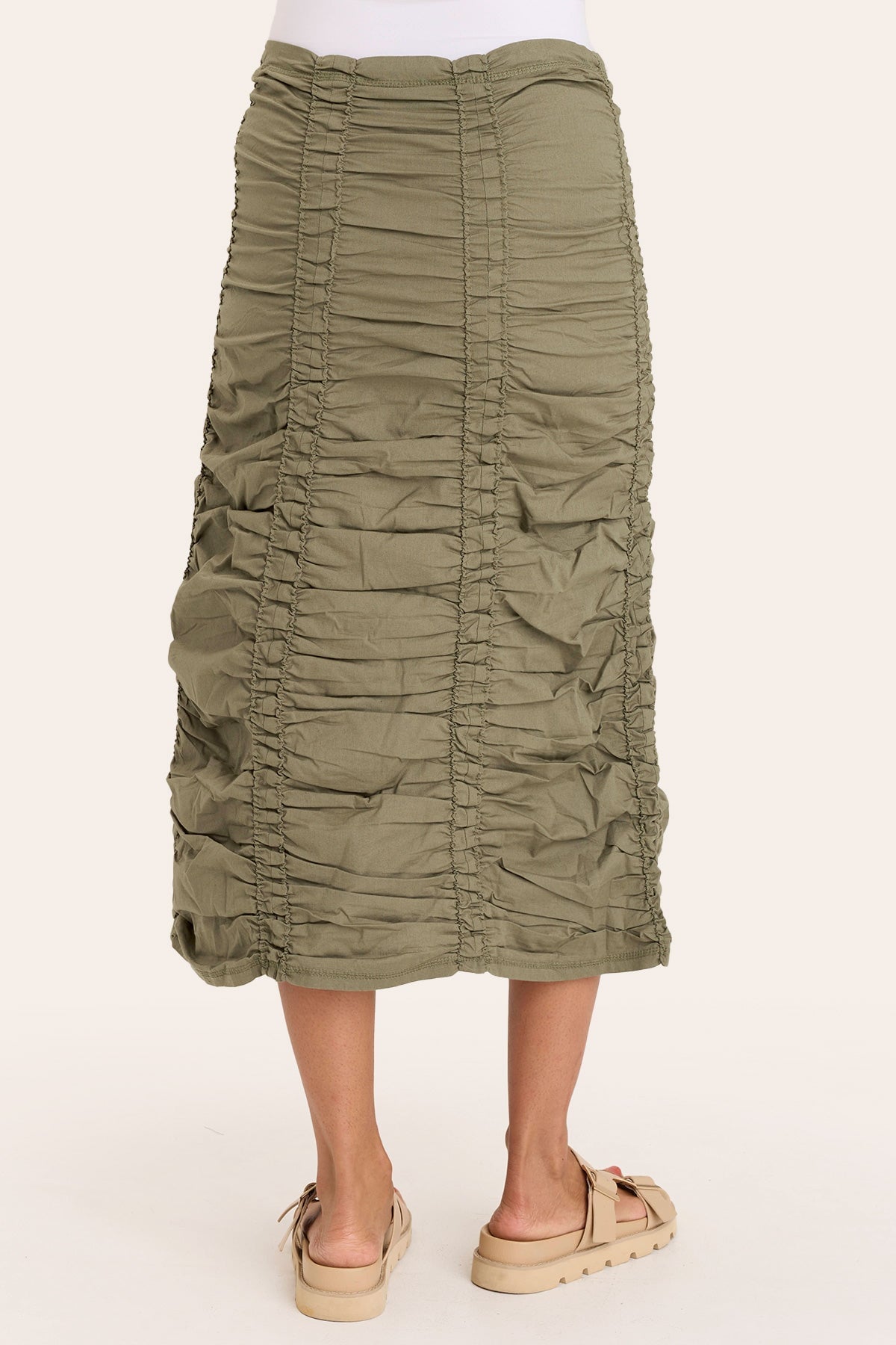 Double Shirred Panel Skirt for Women - Flowy High Waist A-Line Midi Skirt with Elastic Waistband | Perfect for Casual Wear, Office Outfits & Summer Dresses