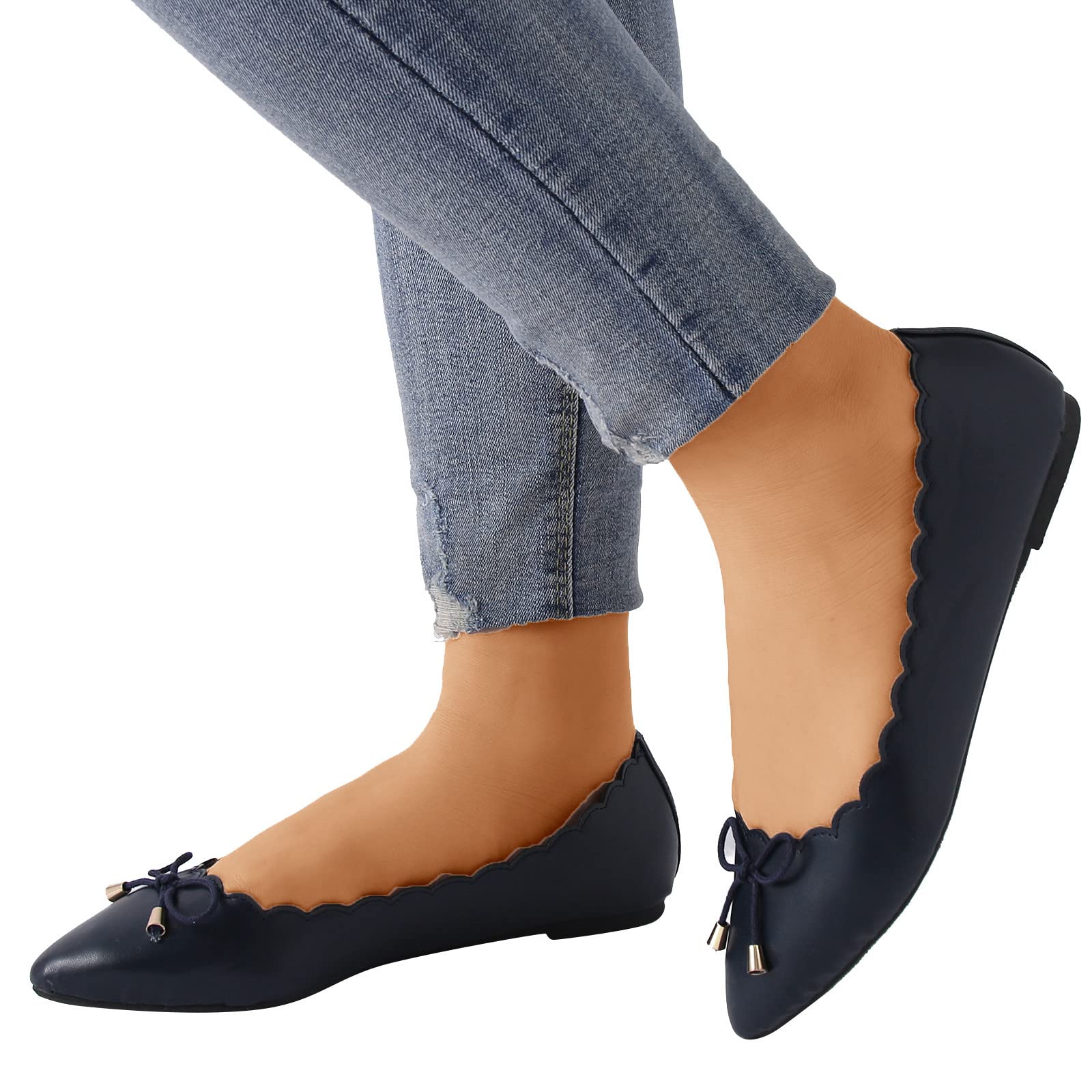 Women's Black Leather Ballet Flats - Slip On Dress Shoes for Work & Comfort | Classic Soft Leather Loafers | Size 9 | Perfect for Office, Travel & Casual Wear