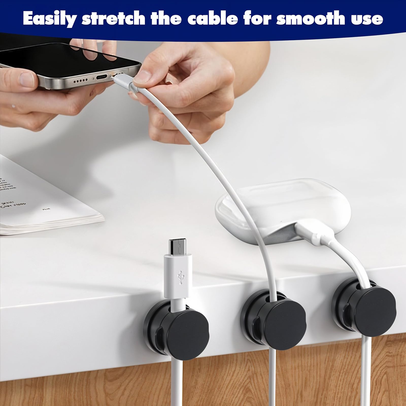 8 Pack Magnetic Cable Clips - Rotatable Strong Adhesive Cord Organizers for Phone Charger, Desk, Car & Office | Durable Wire Keepers for Home Appliances, Nightstand & Cable Management (Perfect for Travel, Work & Daily Organization)