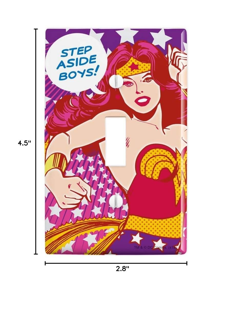Wonder Woman Step Aside Boys Plastic Wall Decor Toggle Light Switch Plate Cover - Superhero Home Decor for Bedroom, Office & Game Room - DC Comics Themed Electrical Accessories