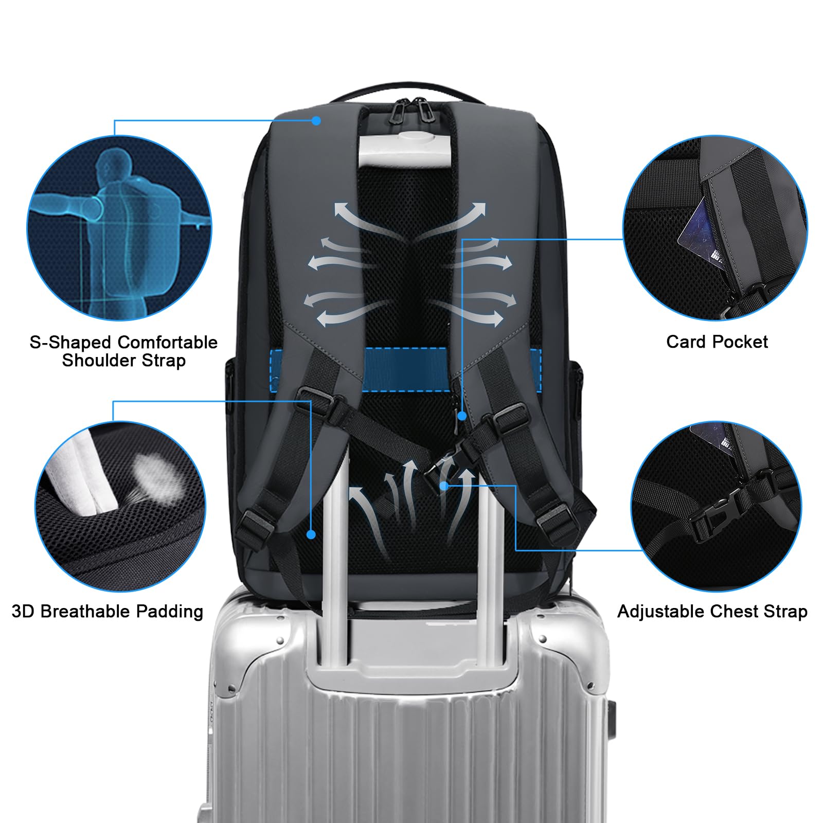 FENRUIEN Expandable Business Travel Backpack with USB Charging Port - 15.6 Inch Laptop Backpack for College, Work & Commuting - Water-Resistant Gray Computer Backpack for Men & Women - Perfect for Business Trips, Daily Office Use & Campus Life