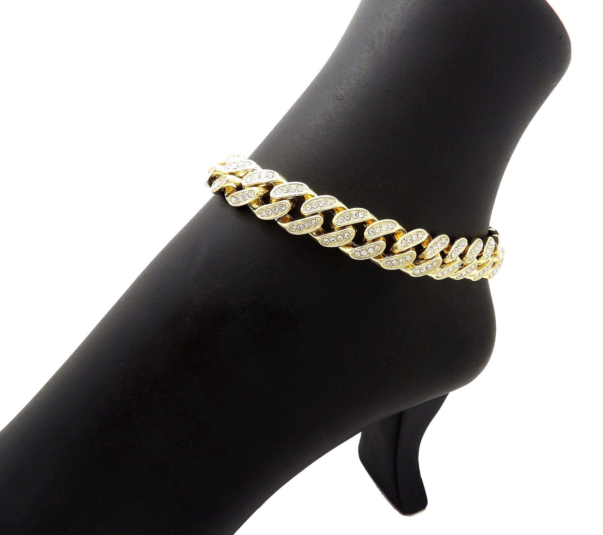 NYFASHION101 Women's 12mm Iced Out Bling Box Lock Cuban Chain Ankle Bracelet - 925 Sterling Silver Anklet for Women - Perfect for Parties, Weddings & Everyday Fashion Accessories