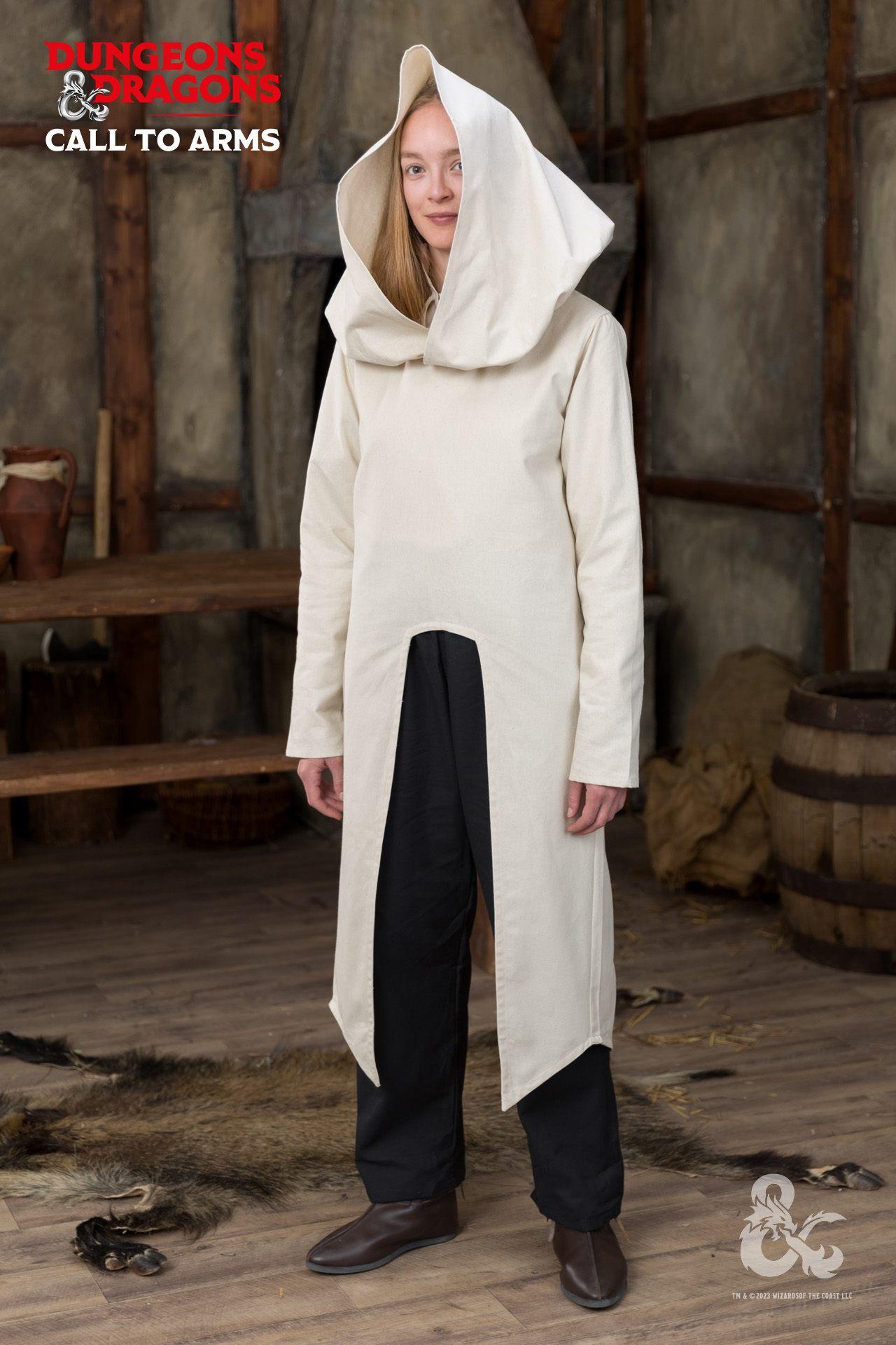Dungeons & Dragons Paladin Hooded Tunic - Natural Cotton Medieval Fantasy Costume for Cosplay, LARP & Renaissance Faires