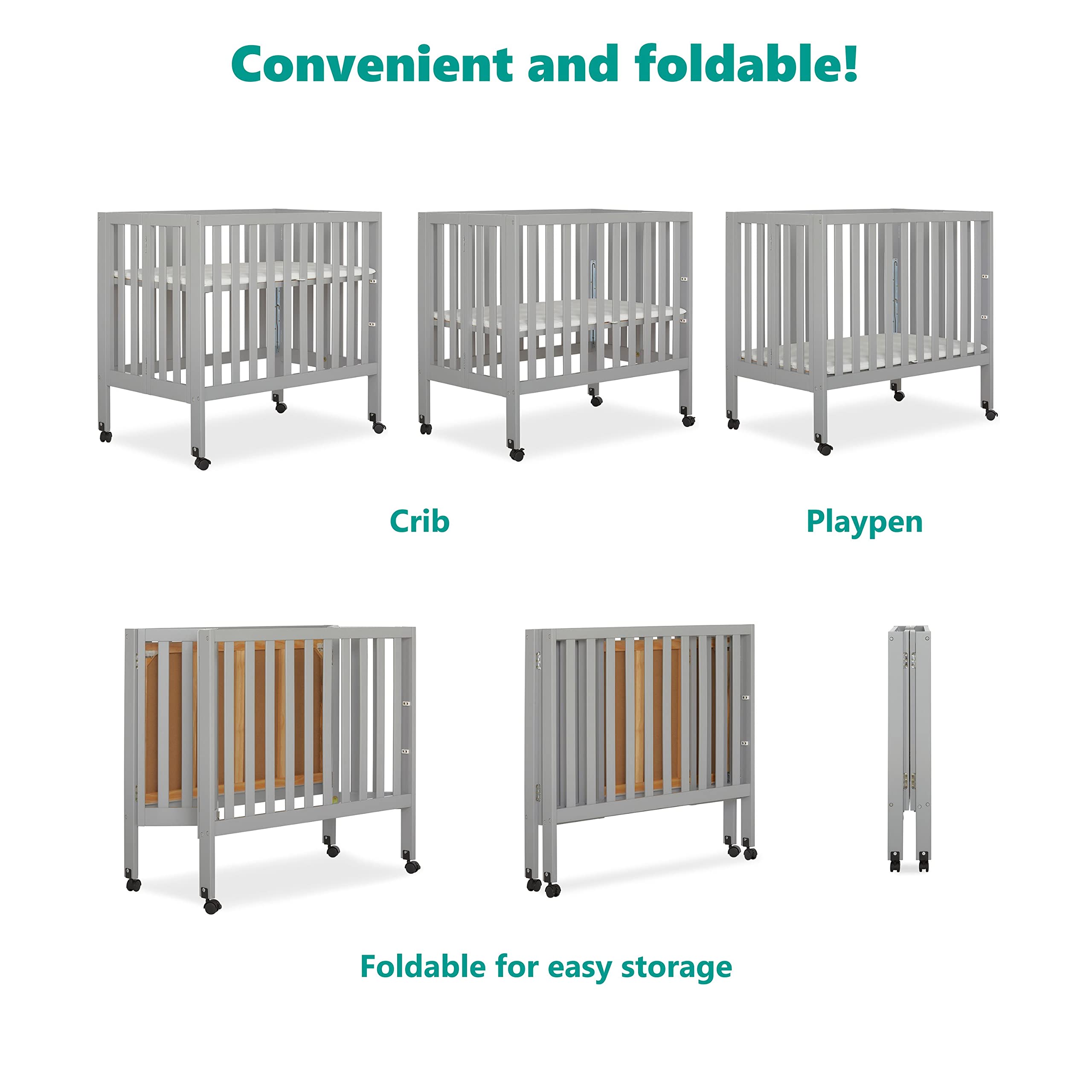 **Dream On Me Jett Lightweight Portable Convertible Crib – 3 Adjustable Mattress Heights, Foldable Travel Crib with 1.5” Mattress Pad – Perfect for Nursery, Travel & Small Spaces**