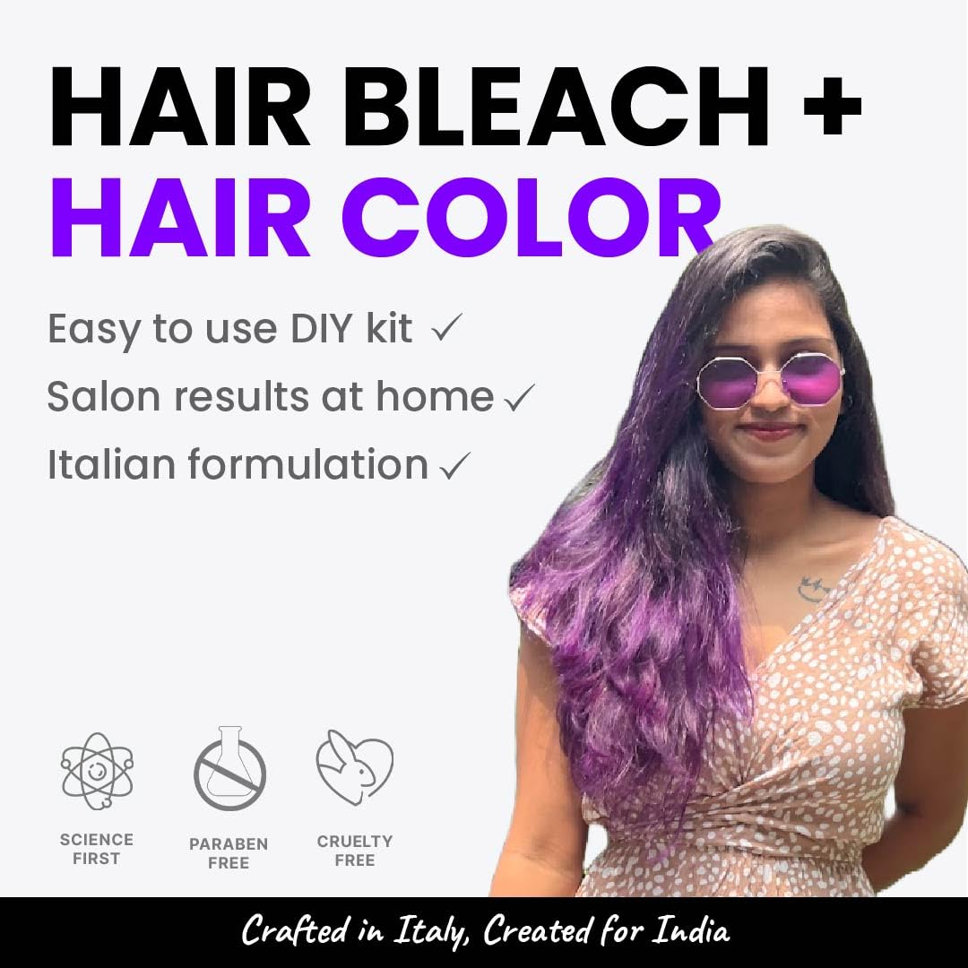 Oh! Italian Violet Semi-Permanent Hair Color & Bleach Kit with Plex & Argan Oil - DIY Hair Dye for Women & Men - Perfect for Highlights, Balayage & Creative Color at Home