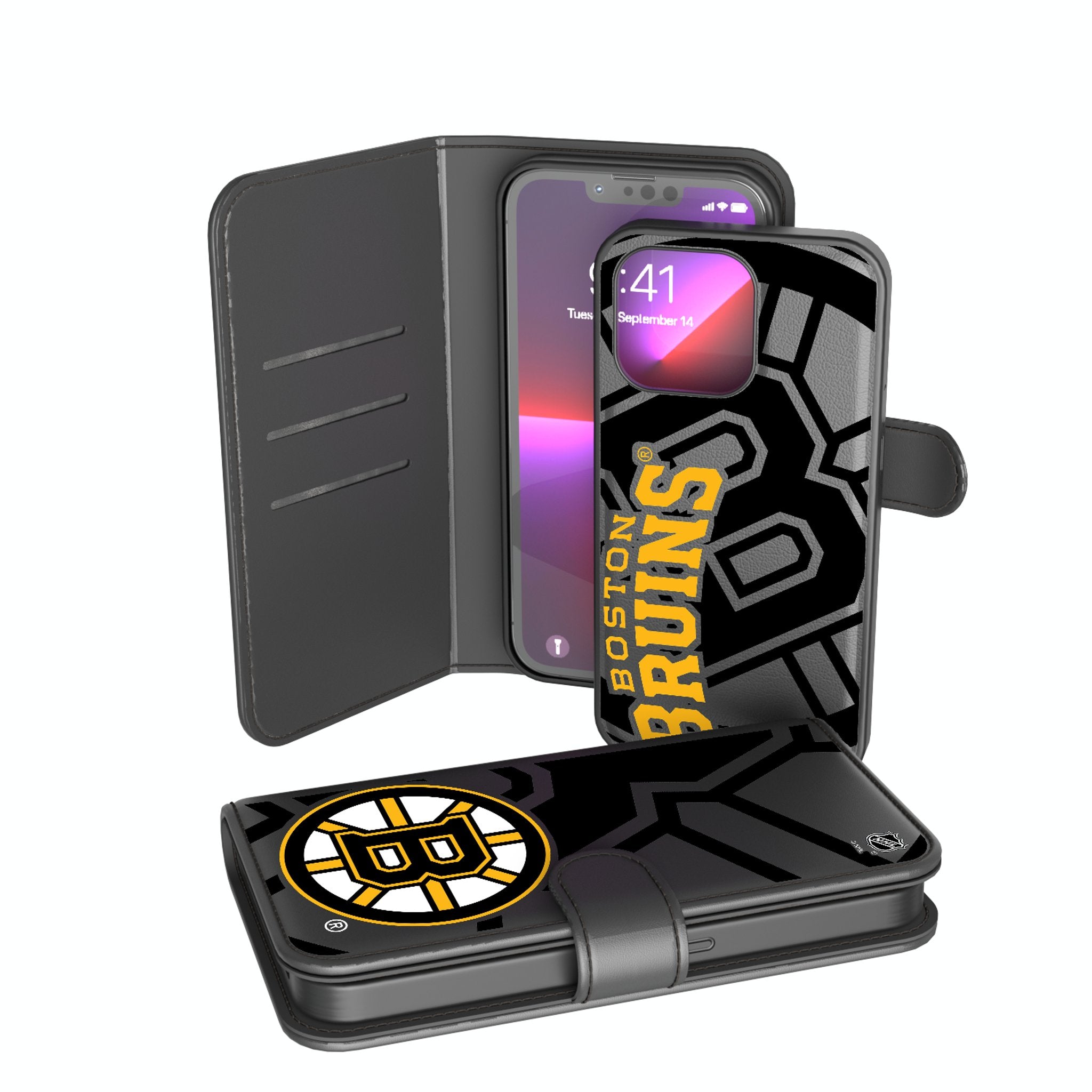 Boston Bruins Monocolor Tilt Wallet Phone Case for iPhone & Samsung - Slim RFID Blocking Credit Card Holder with Kickstand - Perfect for Hockey Fans & Game Day Outfits