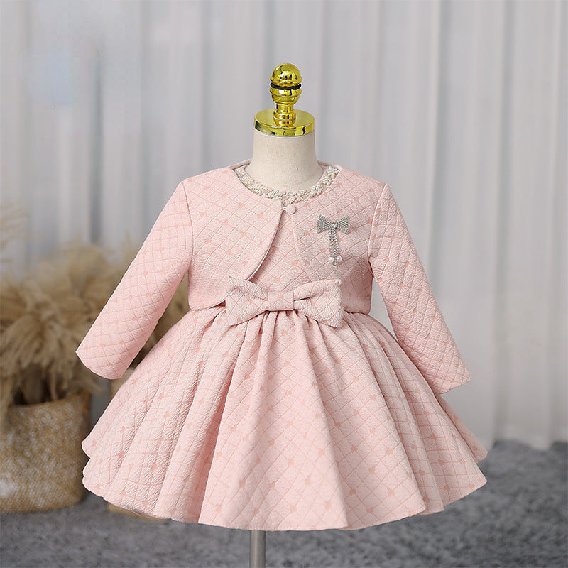 Elegant Pink Diamond Bow Princess Dress for Baby Girls - Toddler Birthday Party & Prom Dance Outfit - Perfect for Special Occasions, Photo Shoots & Celebrations