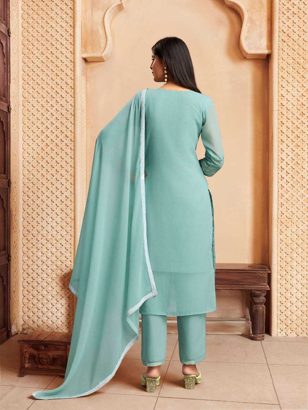 Elegant Blue Designer Pant Suit with Chikankari Embroidery - Perfect for Weddings, Parties & Formal Events