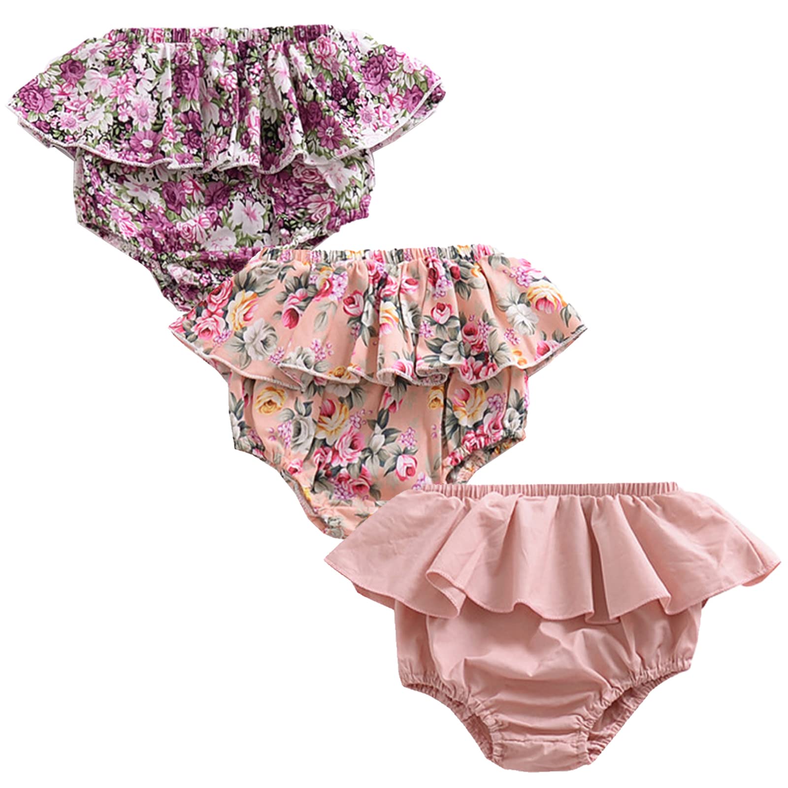 3PC Baby Shorts Set - Newborn Girls & Boys Cotton Linen Bloomers with Cute Floral Print | Soft & Breathable Summer Playwear for Infants | Perfect for Playtime, Beach & Photo Shoots