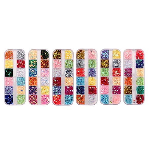 6 Shapes Nail Art Sequins Kit - 3D Flower, Heart, Star, Hollow Designs with Glitter for DIY Nail Decorations | Perfect for Parties, Salons & Home Manicures (Open Heart Style)