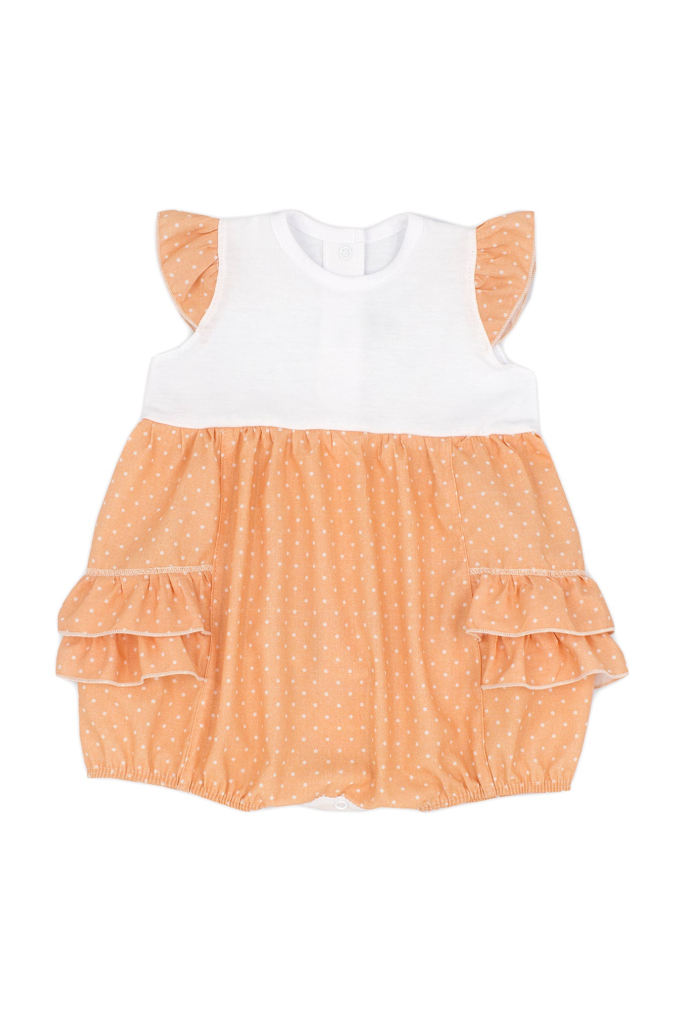 Romilly Apricot Polka Dot Baby Romper Jumpsuit - Soft Cotton Playwear for Girls, Perfect for Summer Outfits & Photoshoots