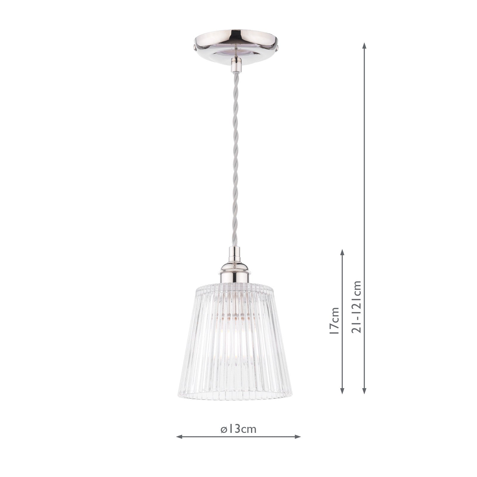 Callaghan Pendant Light Fixture - Polished Nickel & Antique Brass with Ribbed Glass Shade, E14 Base - Perfect for Dining Room, Kitchen Island or Bedroom Lighting