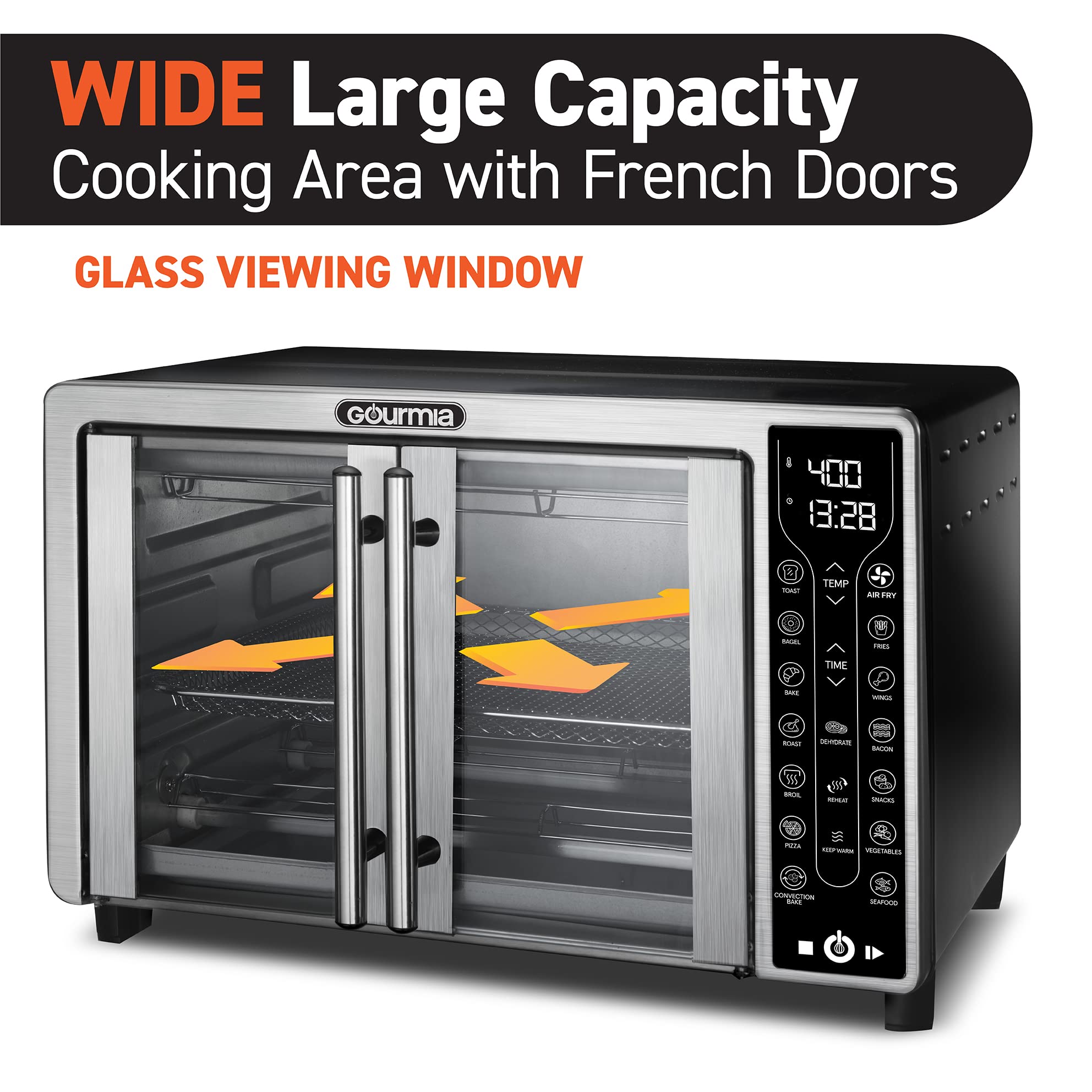 Gourmia GTF7655 17-in-1 Digital Air Fryer Oven with French Door - 6-Slice Capacity, Stainless Steel - Perfect for Baking, Roasting & Air Frying - Ideal for Family Meals & Healthy Cooking