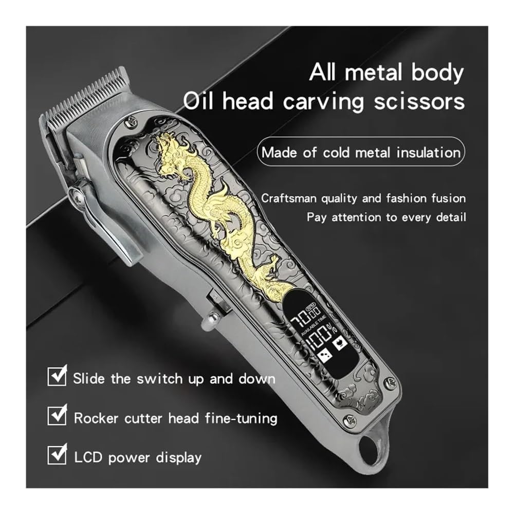 Professional HI-203A Dragon Pattern Electric Hair Clipper - USB Rechargeable Hair Trimmer for Men & Women - Home Barber Styling Tool for Precise Cutting & Grooming - Perfect for DIY Haircuts, Beard Trimming, and Pet Grooming