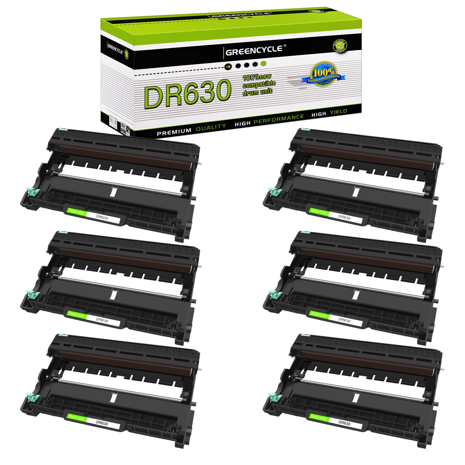 Greencycle 6-Pack Black DR630 DR-630 High Yield Drum Unit - Compatible with Brother HL-L2380DW & MFC-L2700DW Laser Printers (Toner Not Included) - Perfect for Office & Home Printing Needs