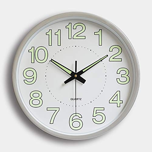 Modern Silent Wall Clock with Luminous Night Light - 12 Inch Silver for Kitchen, Living Room, Bedroom | Perfect for Nighttime Visibility & Home Decor