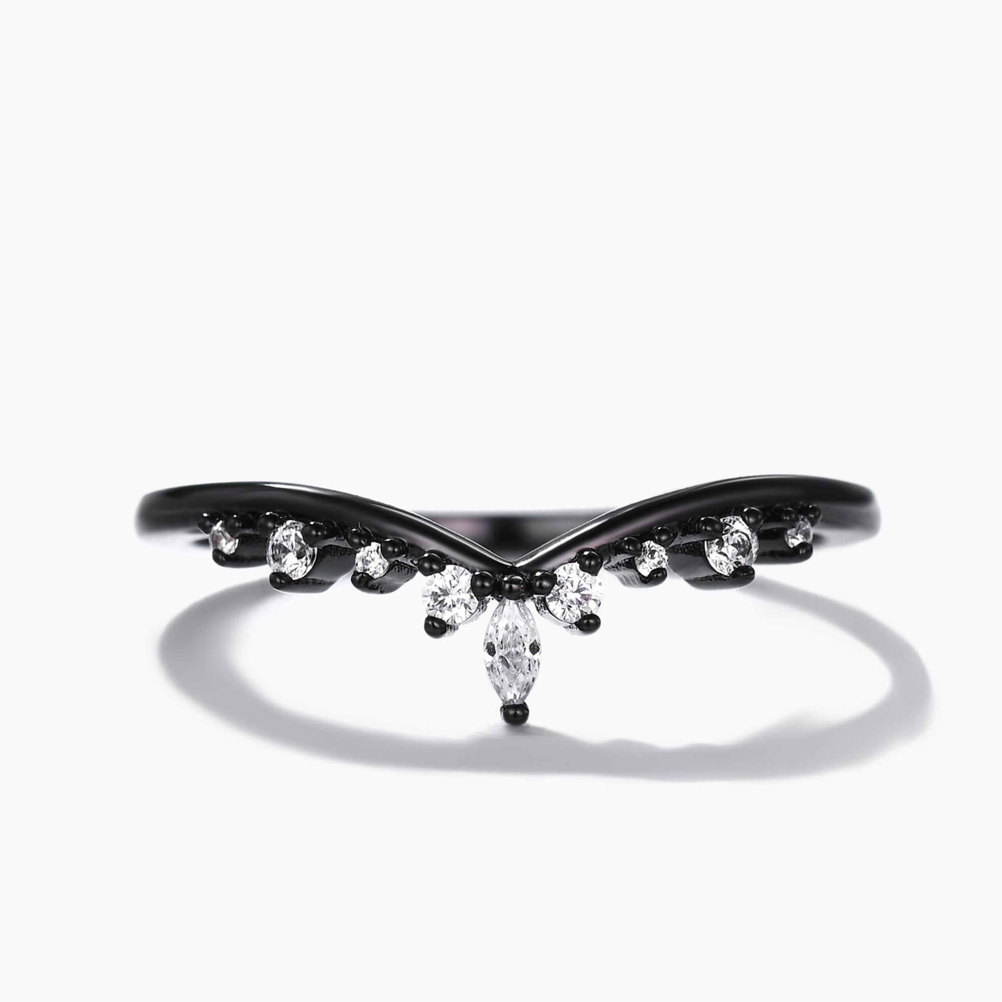 Exquisite Marquise Diamond Black Gold Wedding Ring - Elegant V Chevron Band for Women | Perfect for Engagement, Anniversary & Bridal Jewelry Gifts