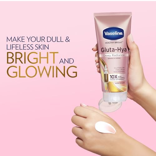 Vaseline Gluta-Hya Dewy Radiance Serum-In-Lotion 200ml - GlutaGlow Boosted Hydrating Face Moisturizer for Dry Skin - Perfect for Night Routine & Daily Skincare Regimen