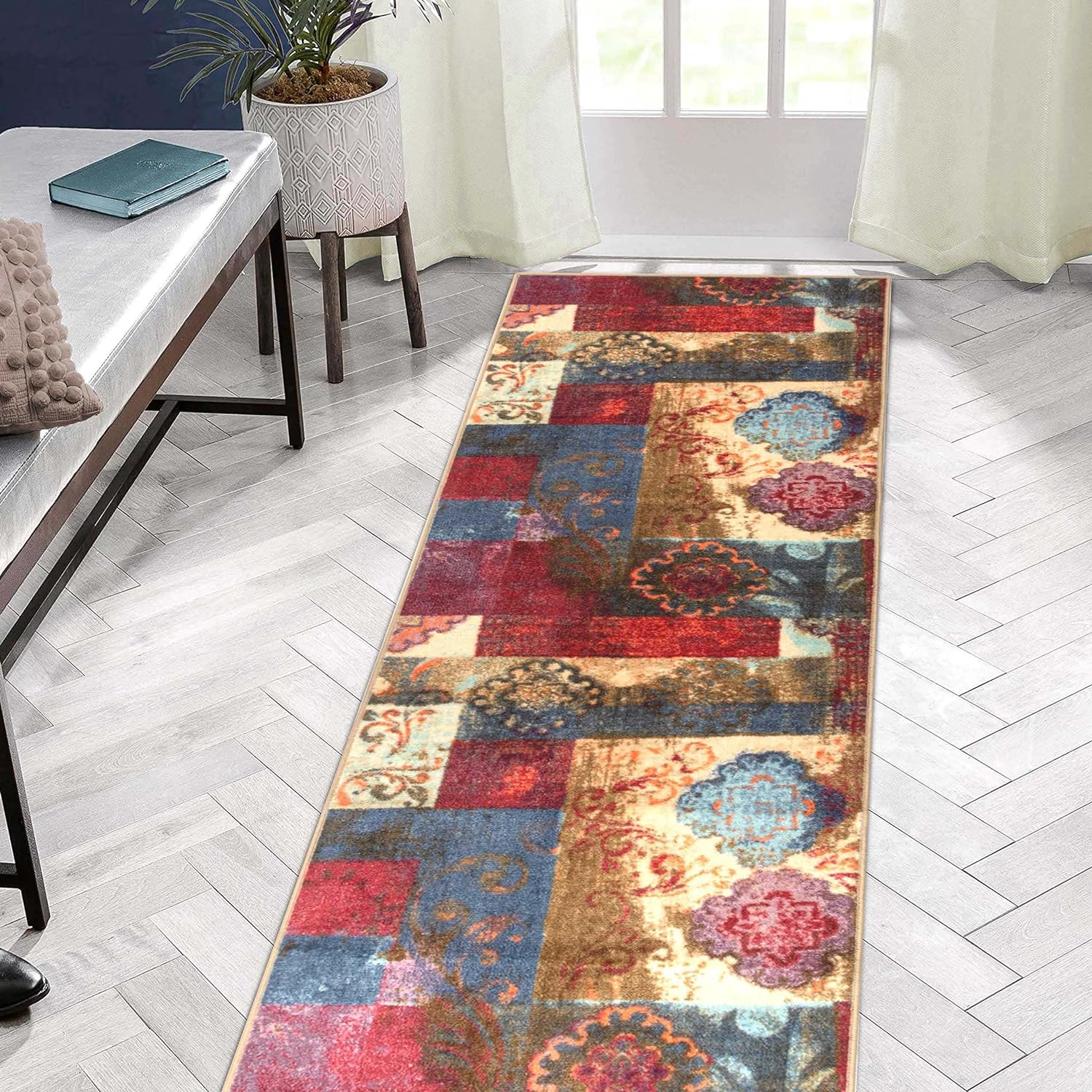 Stylish Medallion Patchwork Large Area Rug – Non-Slip Indoor Carpet, Door Mat & Runner for Living Room, Bedroom, Entryway | Boho Home Decor