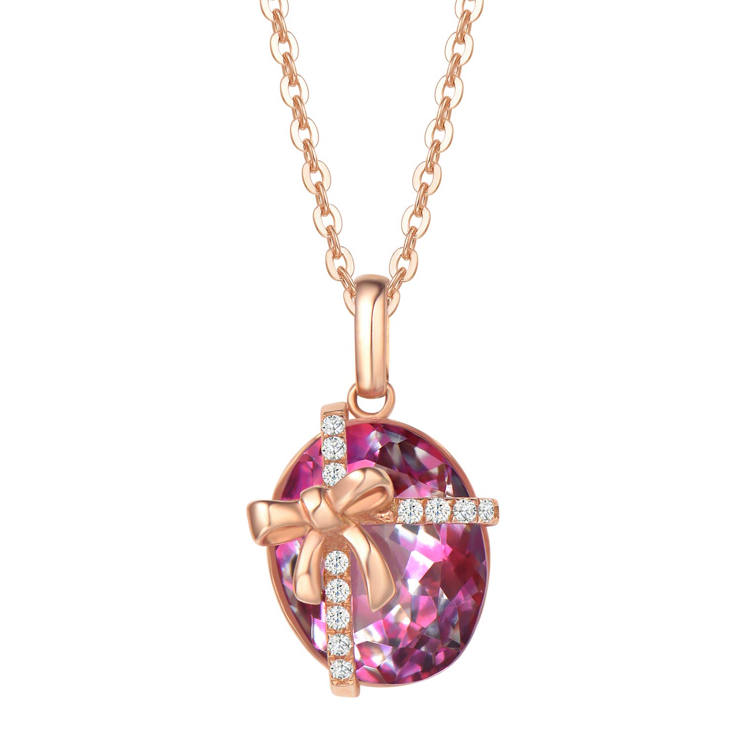 18K Rose Gold Pink Topaz Pendant Necklace - 0.36CTTW Oval Cut Gemstone with Gift Box & Ribbon - Valentine's Day Gift for Her, Anniversary Jewelry, Birthday Present - 16+2
