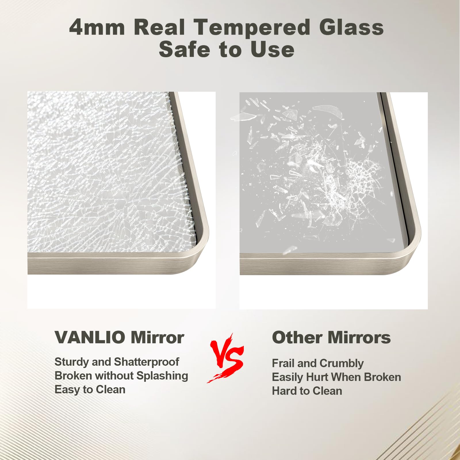28x36 Inch Brushed Nickel Bathroom Mirror - Rustproof Shatterproof Wall Mirror with Metal Frame for Bathroom Vanity, Living Room, Bedroom (Horizontal/Vertical Mounting)