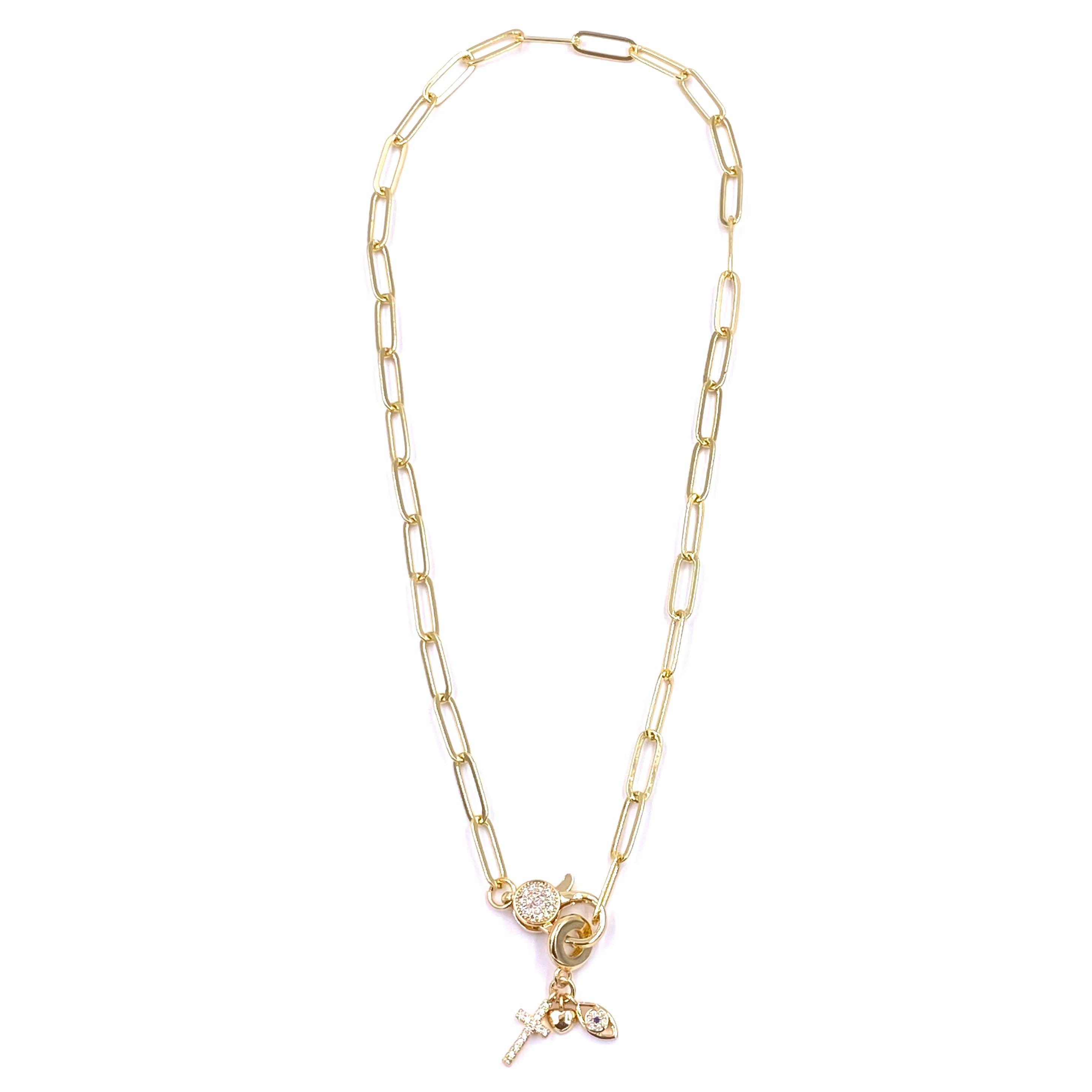 Ashley Gold Stainless Steel Gold Plated CZ Lobster Clasp Detachable 3 Charm Necklace for Women - Elegant Layering Jewelry for Party, Wedding & Everyday Wear