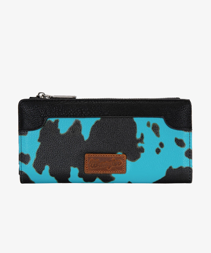 Wrangler Cow Print Zip Wallet for Men & Women - Stylish Leather Bifold Wallet with RFID Protection - Perfect for Travel, Work & Everyday Use