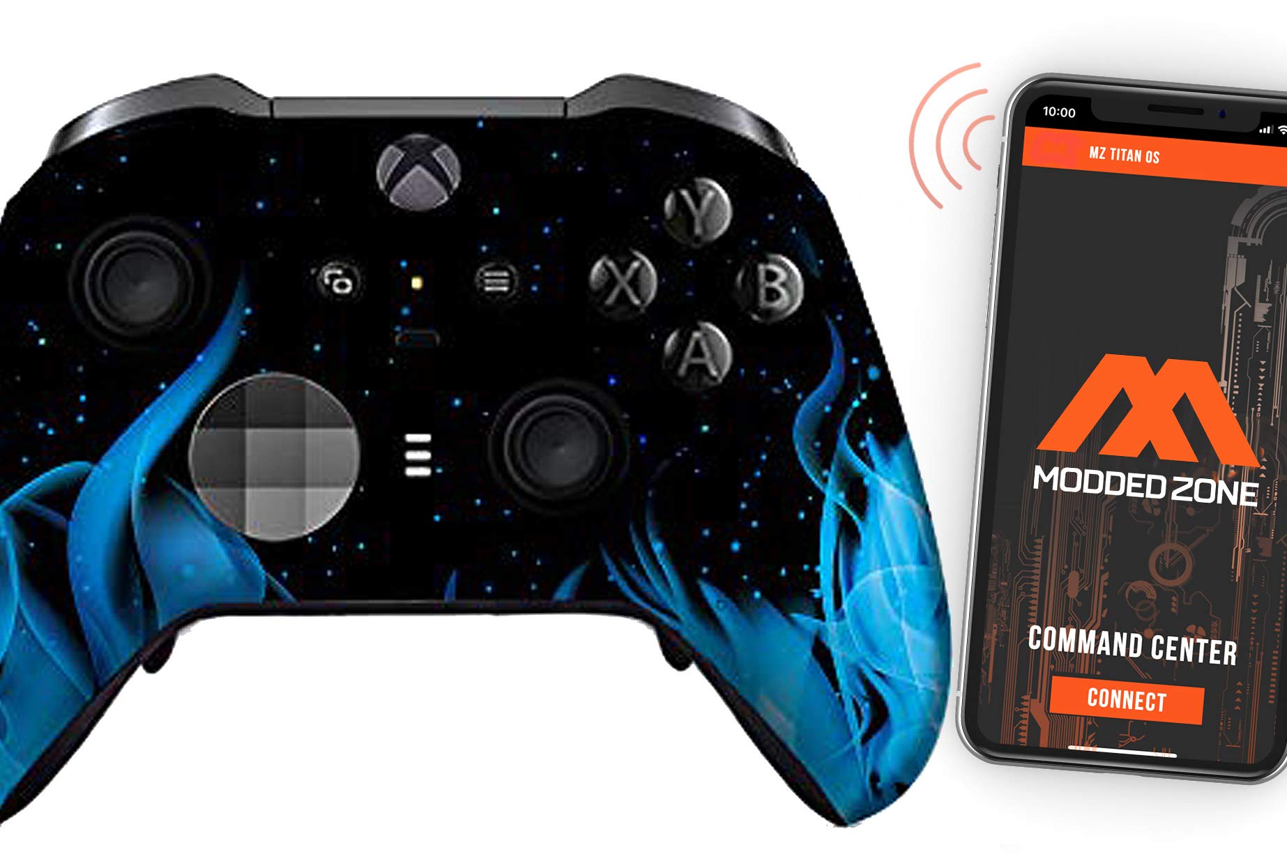 MODDEDZONE Custom Wireless Xbox ONE Elite Series 2 & PC Controller with Smart Mods - Expert Handcrafted in USA - Blue Fire Design - Perfect for FPS Gaming, Competitive Esports & Console/PC Gameplay
