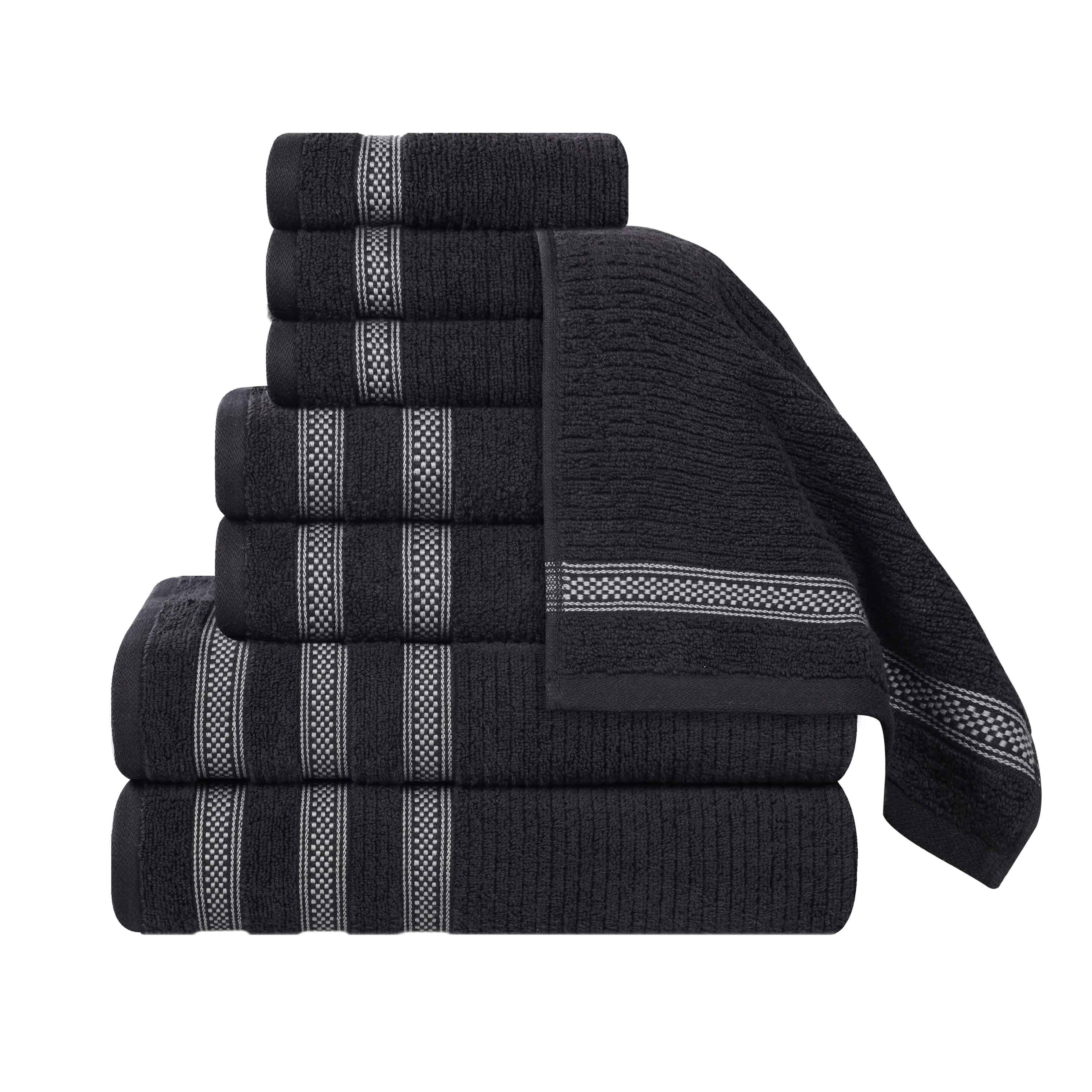 Premium Zero Twist Cotton Ribbed Geometric Border 8-Piece Towel Set - Ultra Soft & Absorbent Bath Towels for Spa, Gym, and Luxury Home Use