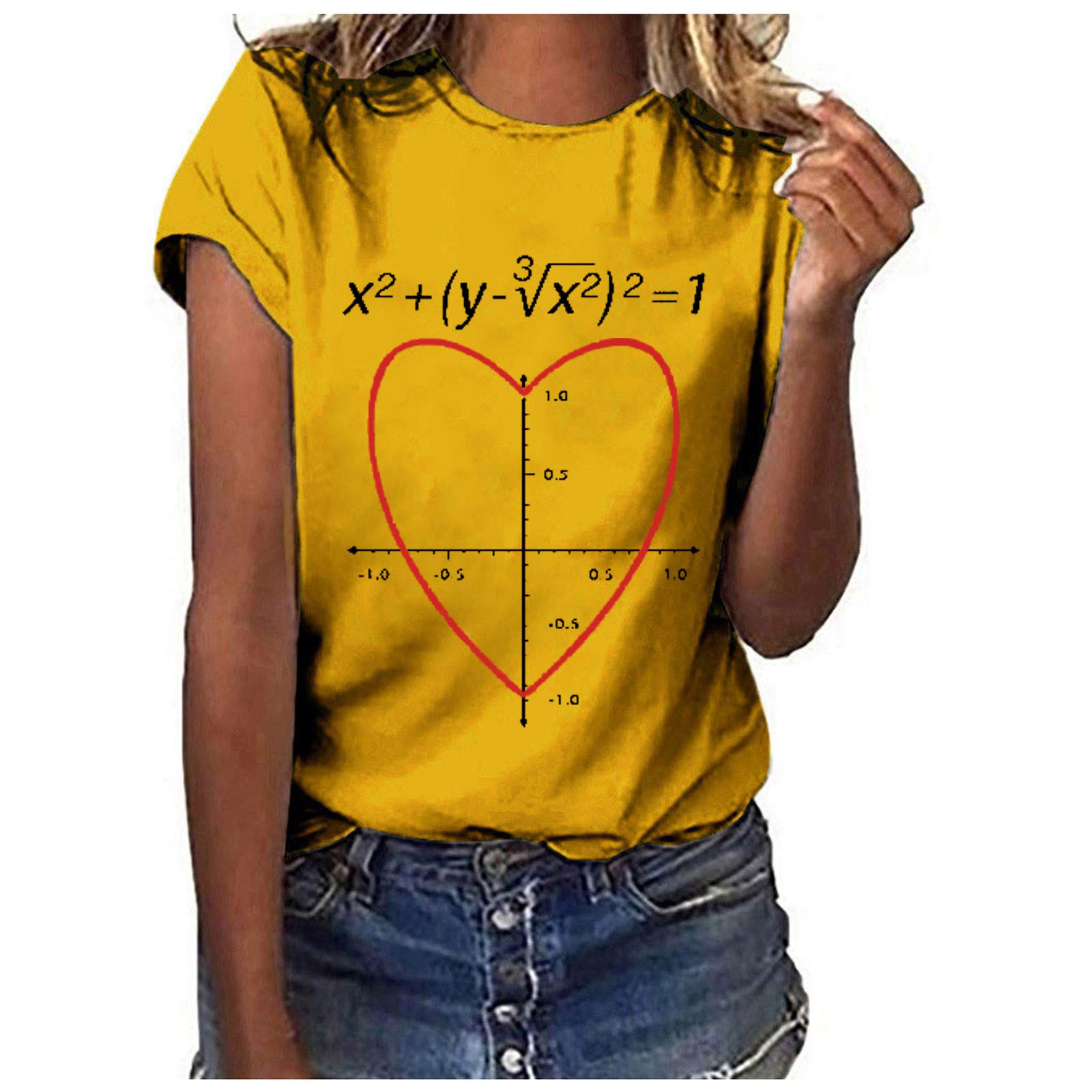 Women's Casual Denim Shorts & Letter Print Loose Fit Round Neck Short Sleeve Blouse - Athletic Activewear for Summer Outfits, Sports & Daily Wear