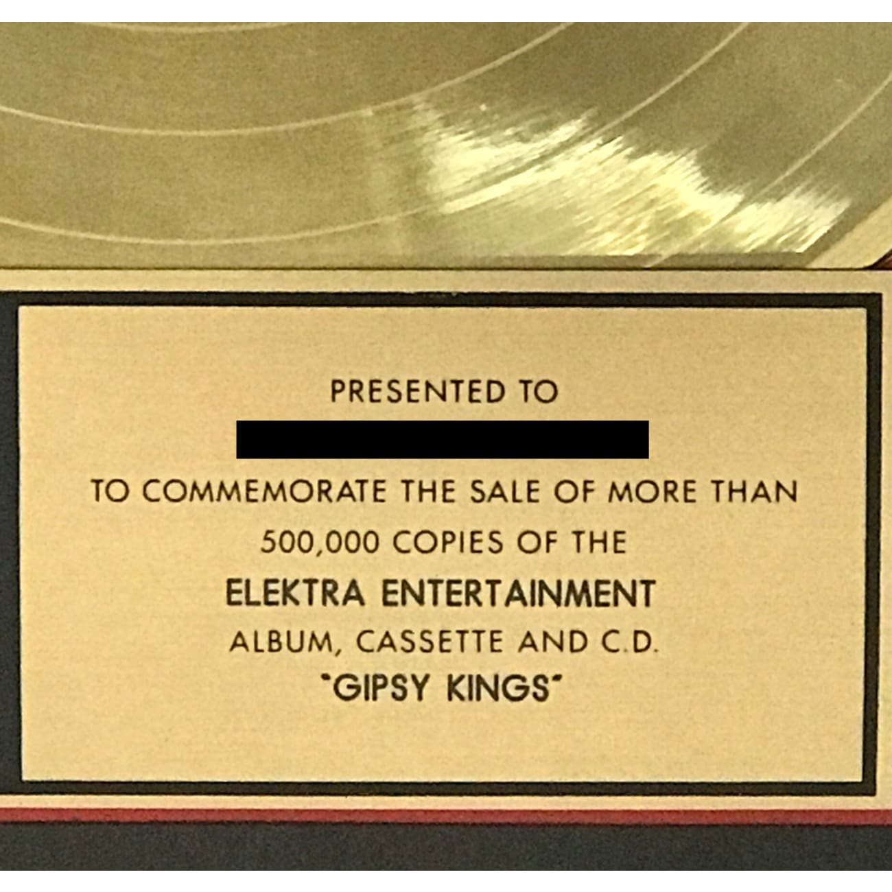 Gipsy Kings Self-Titled RIAA Gold Album Award - Certified Collectible Music Memorabilia for Fans & Display