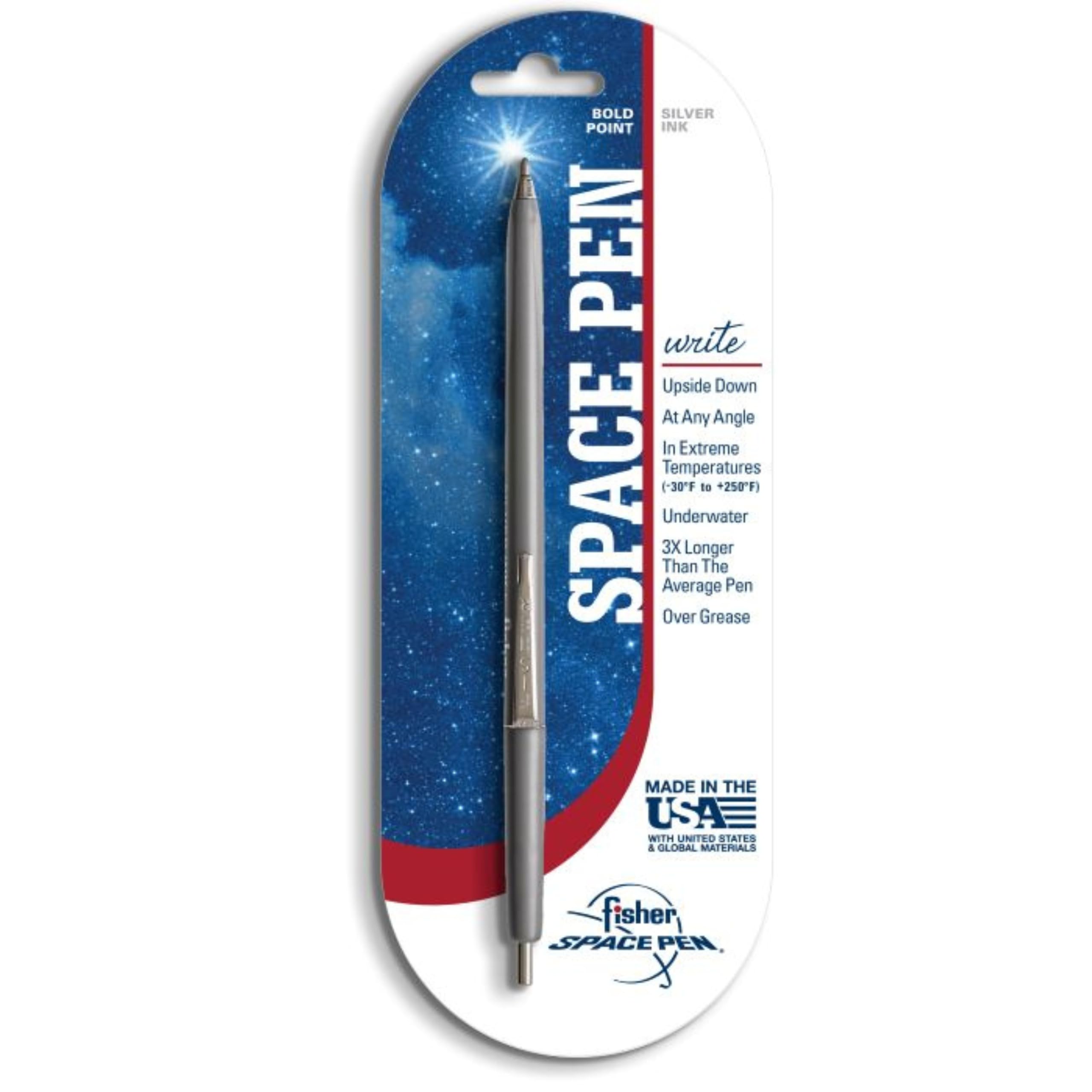 Fisher Space Pen Silver Ballpoint Pen - Bold Point with Metallic Silver Ink for Writing in Zero Gravity, Outdoor Adventures & Everyday Use