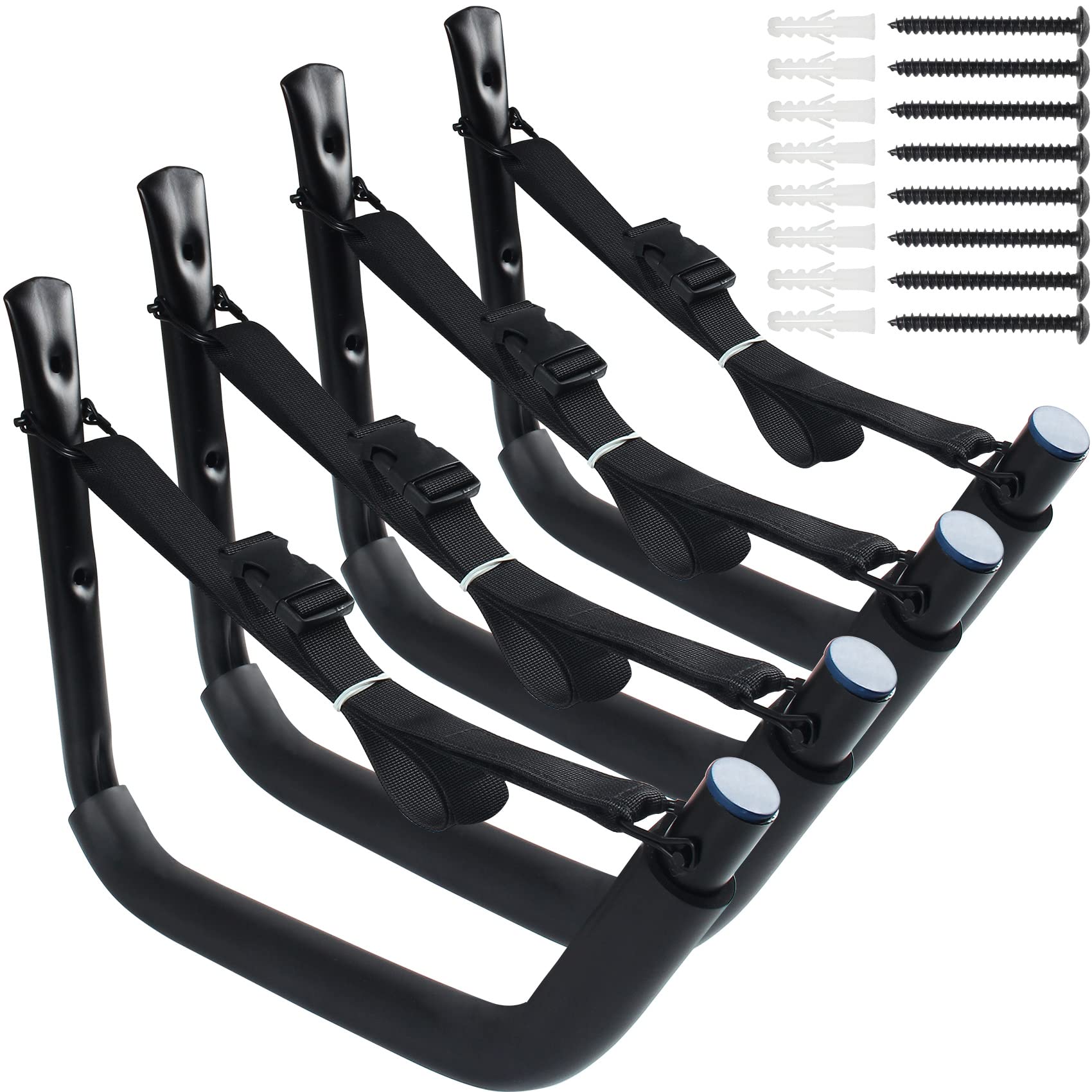 Heavy Duty Kayak Storage Rack for Garage & Wall Mount - 4 Pack Kayak Hanger with Nylon Straps for Kayaks & SUP Paddle Boards (6 Color Options) - Perfect for Garage Organization, Outdoor Gear Storage & Water Sports Equipment