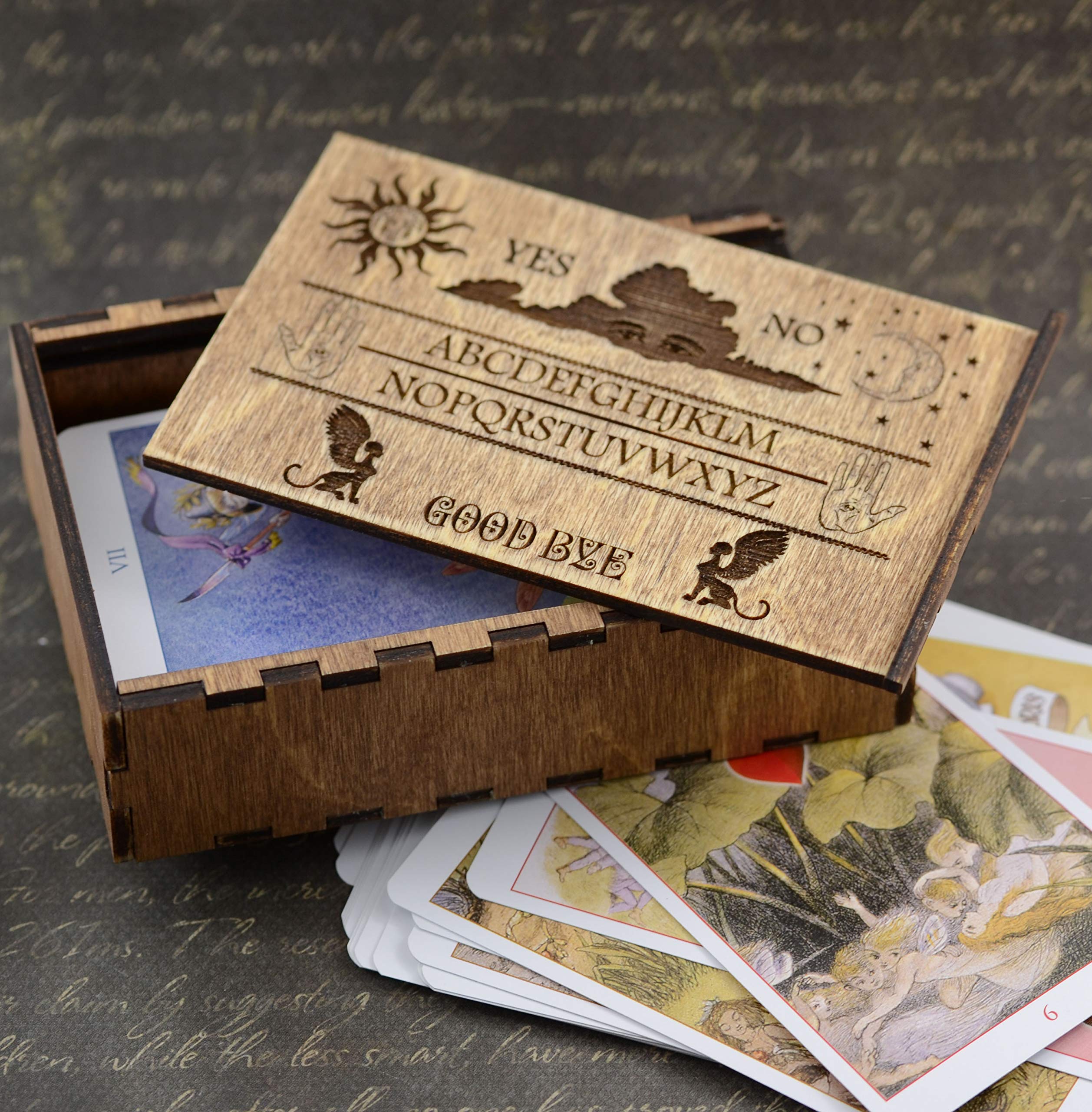 Engraved Wooden Tarot Card Box - Ouija Board Keepsake for Witchcraft & Divination