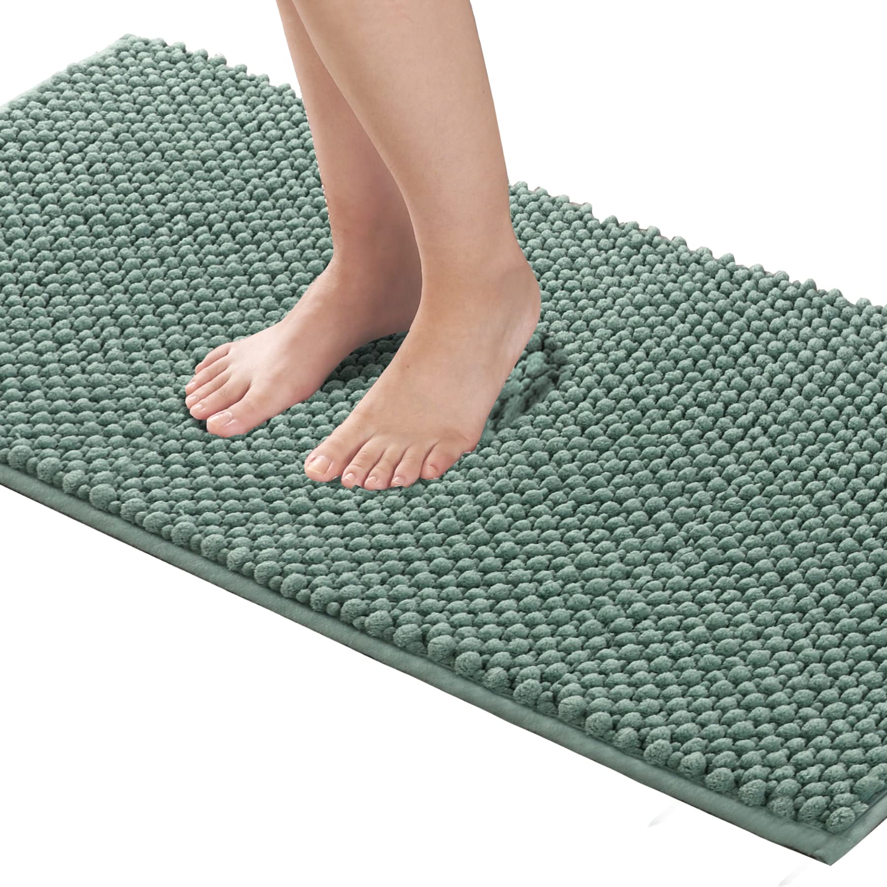 Non-Slip Turquoise Chenille Bath Rug Runner - Super Soft Water Absorbent Shaggy Bath Mat for Bathroom Floor (47