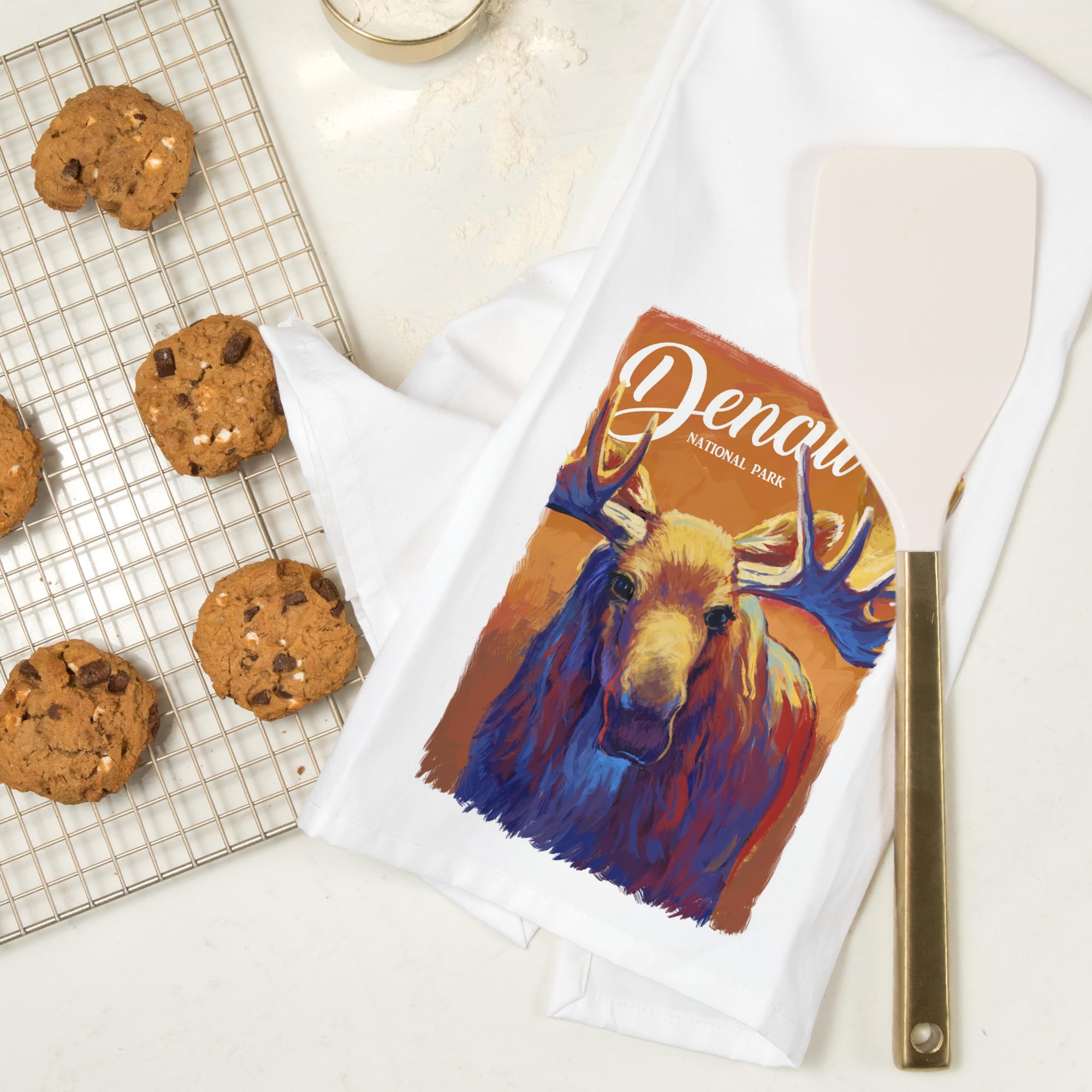 Lantern Press Denali National Park Moose Print 100% Cotton Tea Towel - Decorative Kitchen Hand Towel for Home Decor & Dish Drying | Perfect for Camping Gifts, Cabin Decor & Rustic Kitchen Accessories