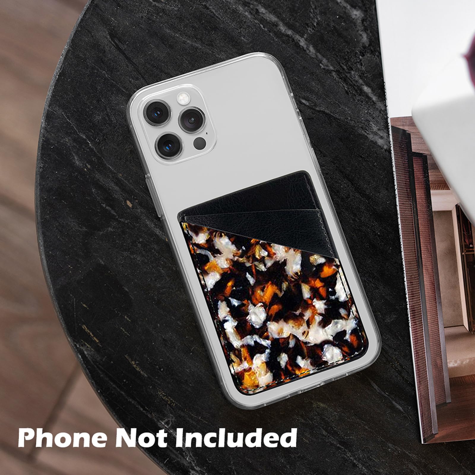 Pastel Leather Phone Wallet for iPhone & Samsung - Stick On Card Holder for Smartphones - Tortoise Shell Design for Daily Use