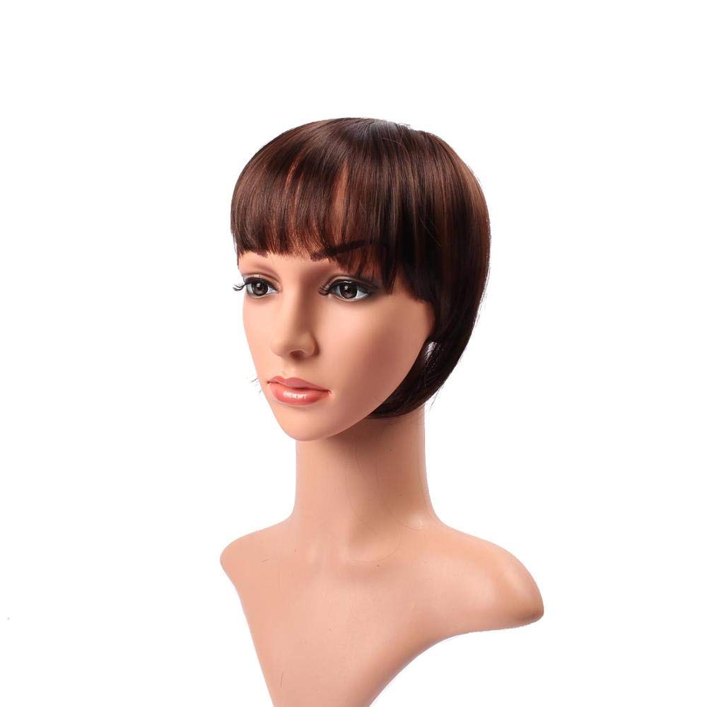Women's Clip-In Straight Fake Bangs - High-Temperature Resistant Synthetic Hair Toupee Fringe (8 Inches, Color #4) | Perfect for Cosplay, Daily Styling & Hair Volume Enhancement