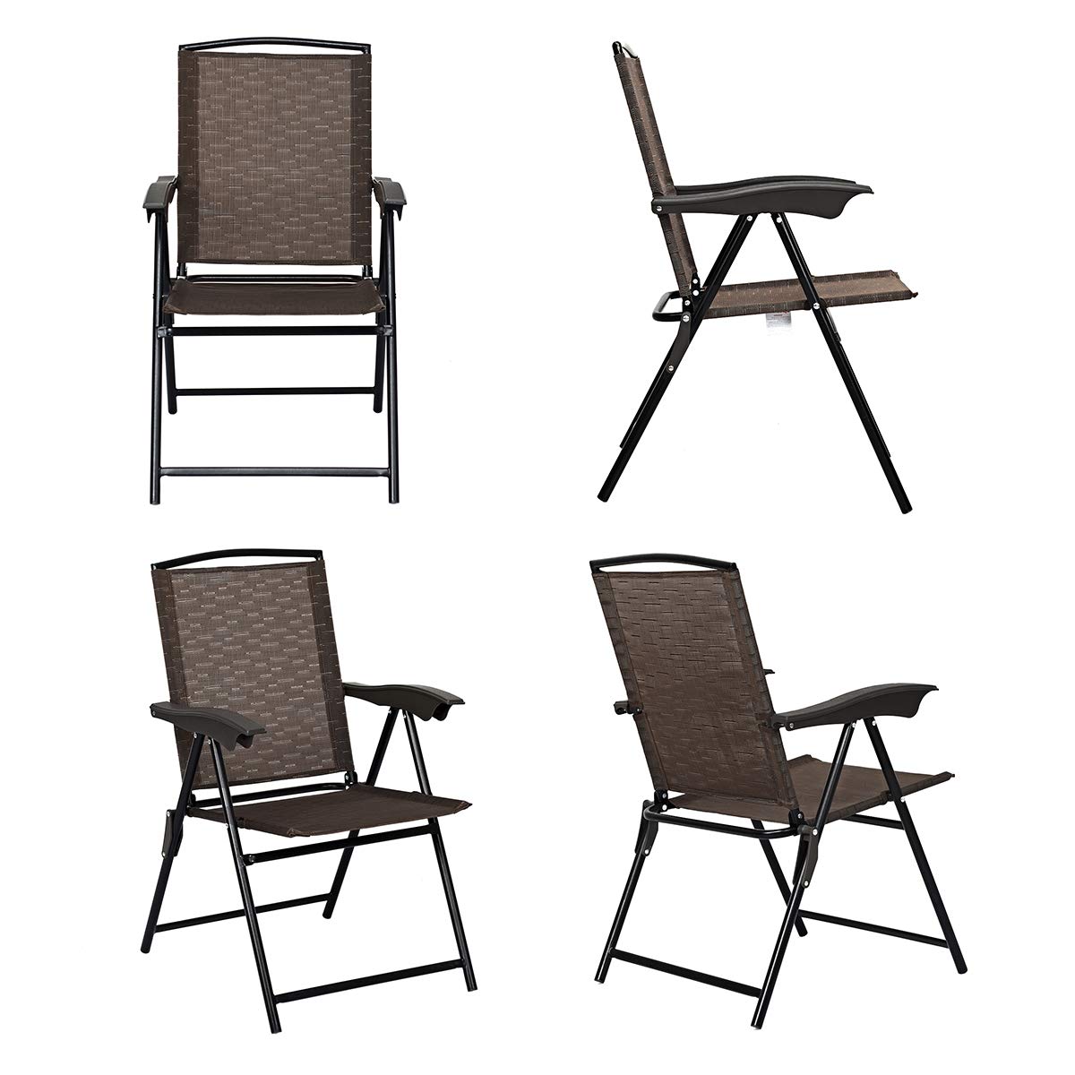 Goplus 5-Piece Outdoor Bistro Set - Weather Resistant Patio Furniture with Round Table & 4 Folding Sling Chairs for Garden, Backyard, Poolside or Balcony Relaxation