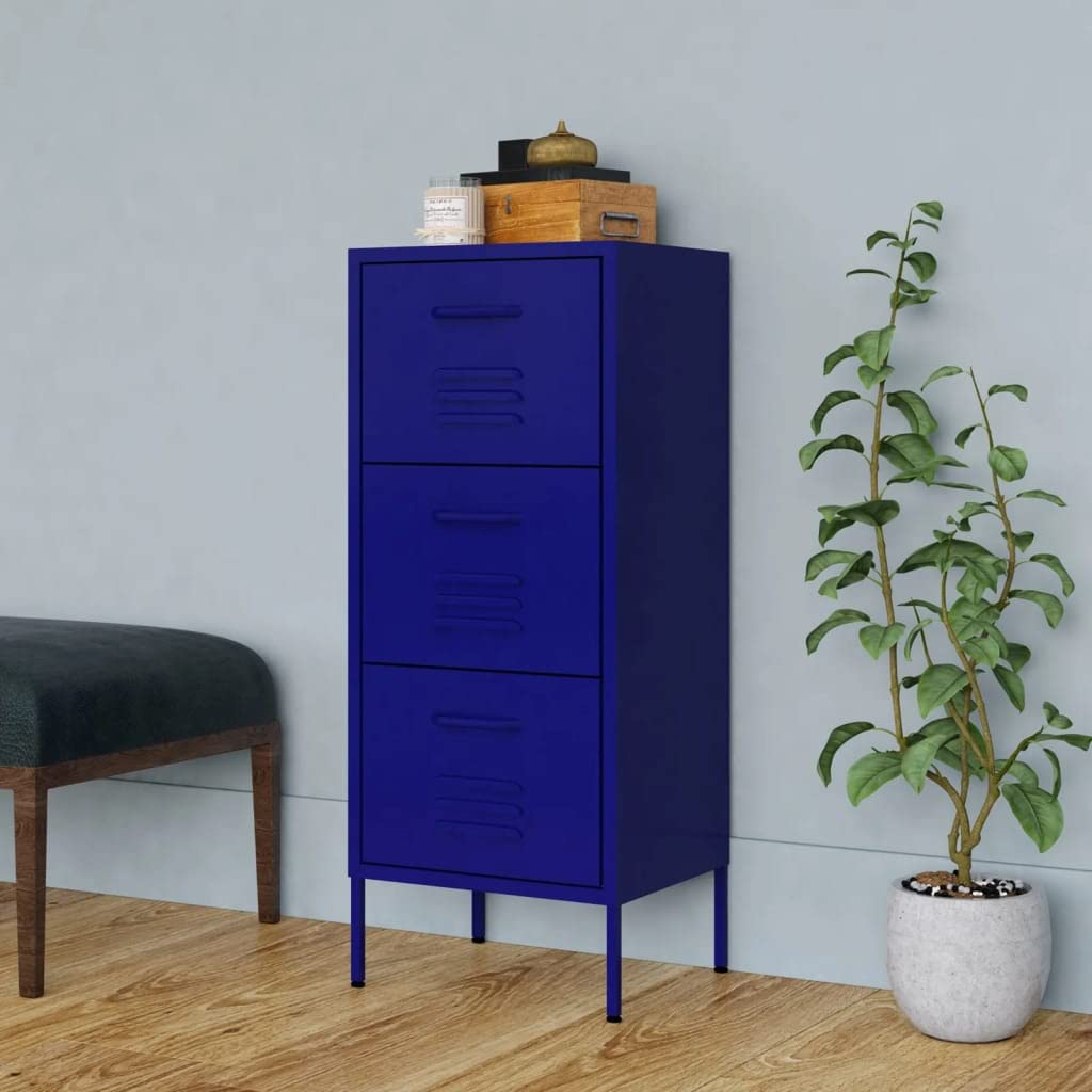 FAMIROSA 3-Drawer Metal Storage Cabinet, Tall Dresser Chest with 4 Legs - Navy Blue Office & Home Organizer for Bedroom, Closet, Garage & Workspace Storage Solutions