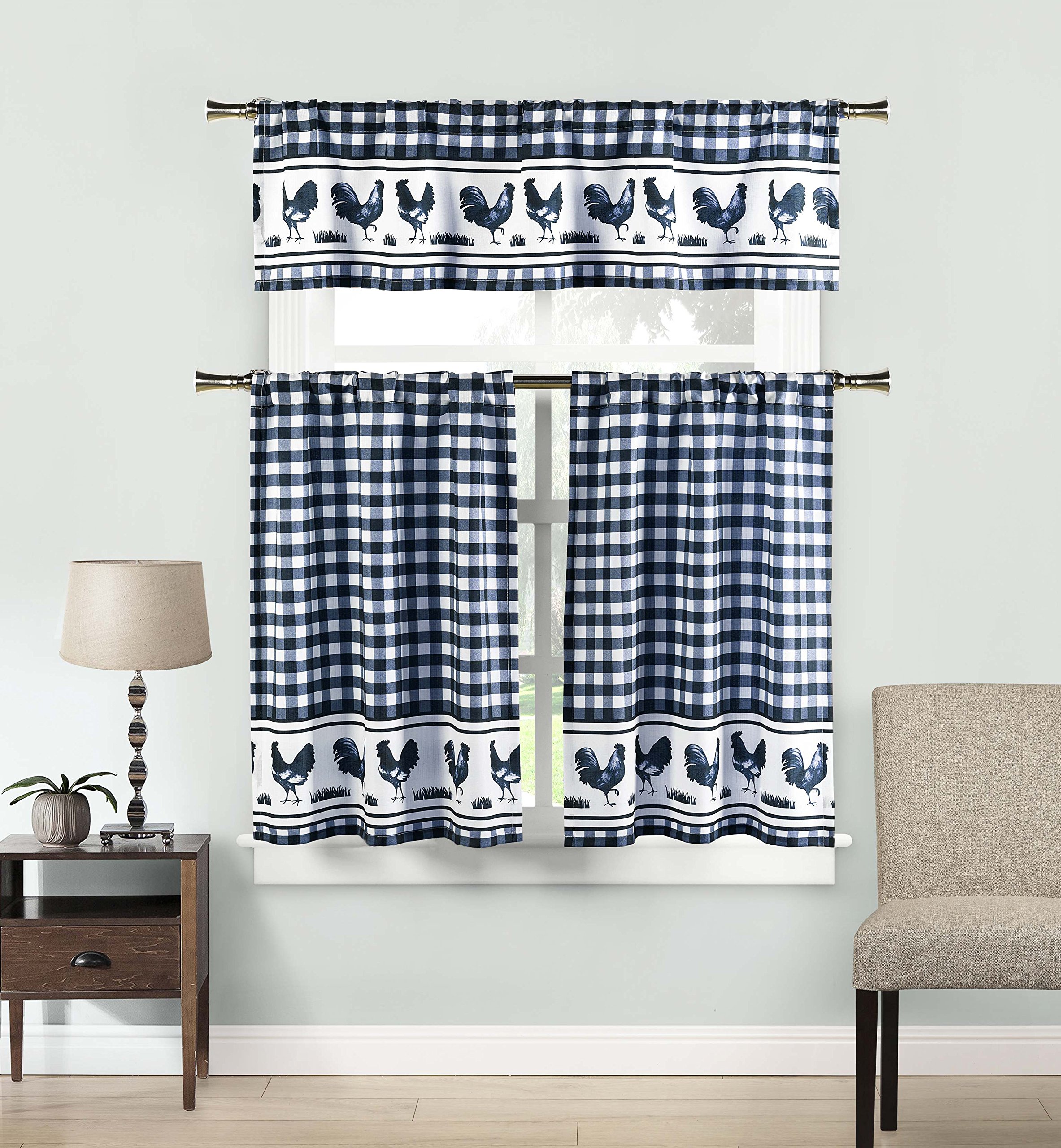Duck River Textile Henrietta Kitchen Curtains - Navy & White Striped Window Treatment for Farmhouse & Cottage Style Decor - Perfect for Kitchen Windows, French Doors & Breakfast Nooks