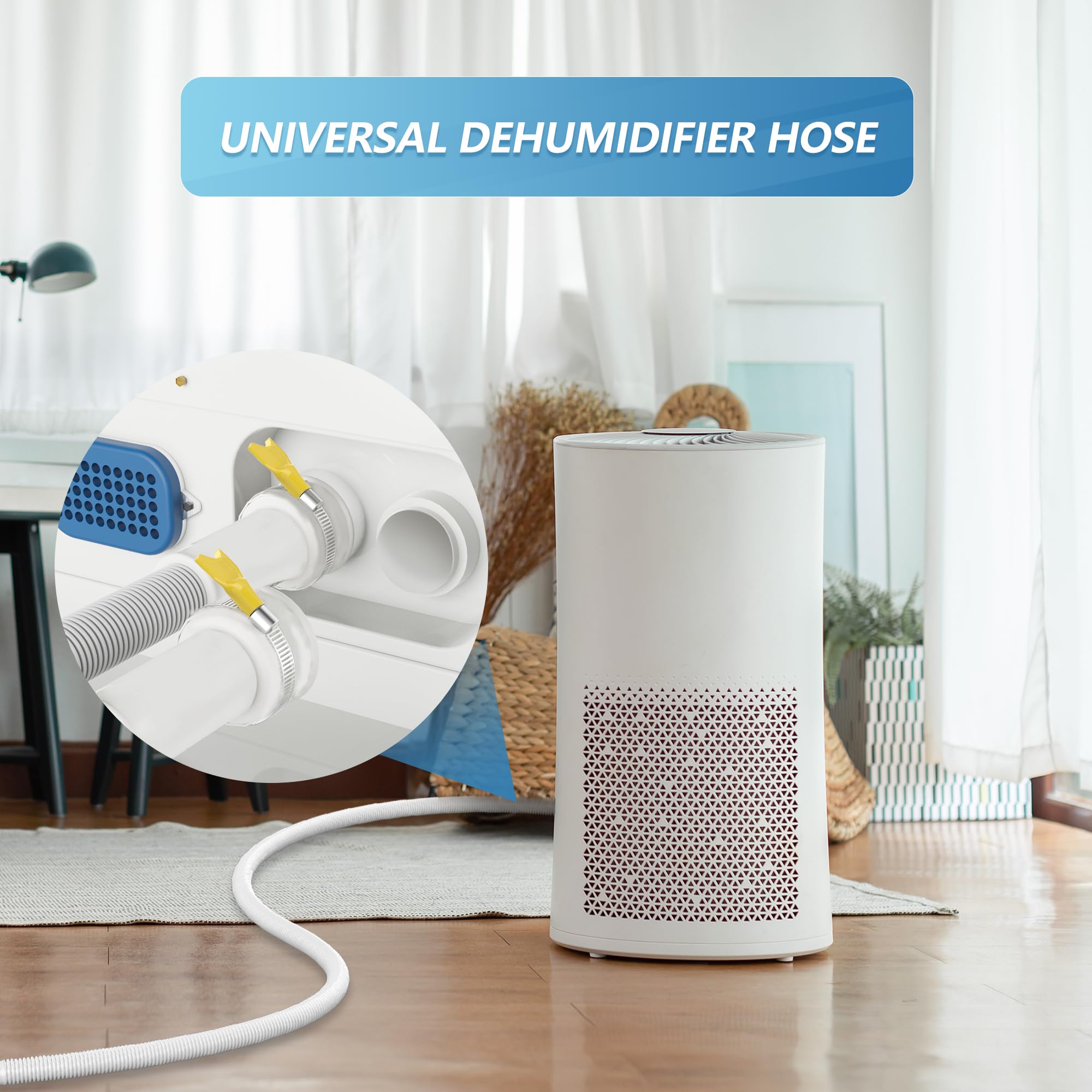 13 ft Universal Dehumidifier Drain Hose - Flexible Dishwasher & Washing Machine Hose with Rubber Adapter & Clamp - Replacement Hose for Most Dehumidifiers & Air Conditioners - Perfect for Basement, Laundry Room & HVAC Maintenance