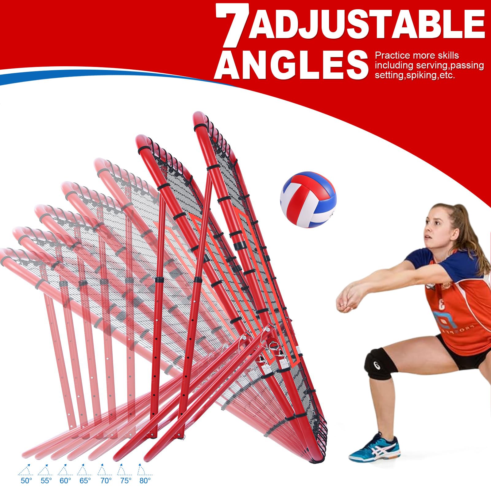 Official Volleyball Rebounder Net - No Installation Needed, Adjustable 7 Angles & 4 Zones for Backyard Training - Perfect for Baseball, Soccer, Volleyball Practice - Improve Skills with Easy Setup All-Angle Training - Ideal for Home, School & Team Drills